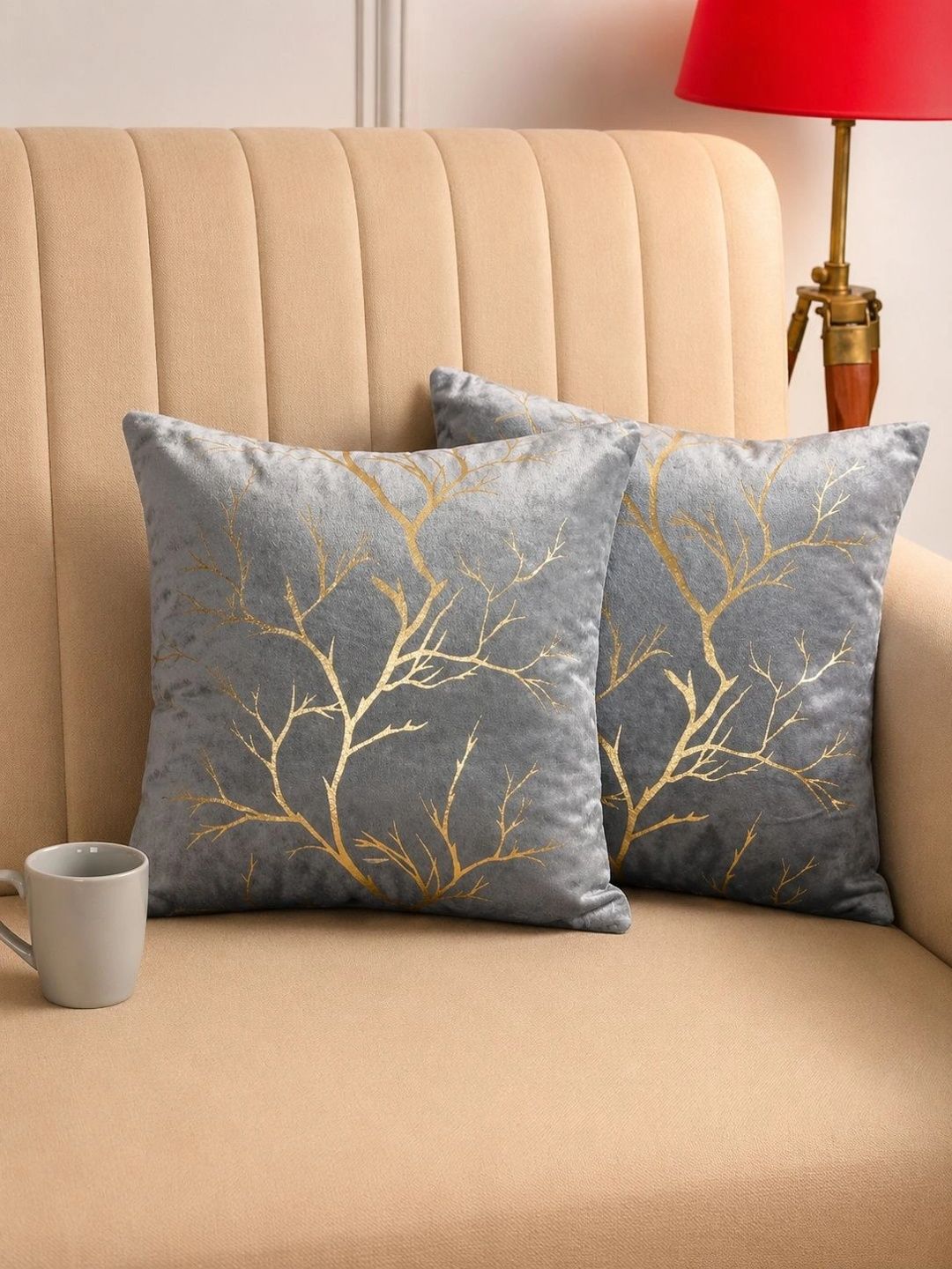 Sawariya Seth Decor Multicoloured & Grey Set of 2 Velvet Square Cushion Covers-image-12