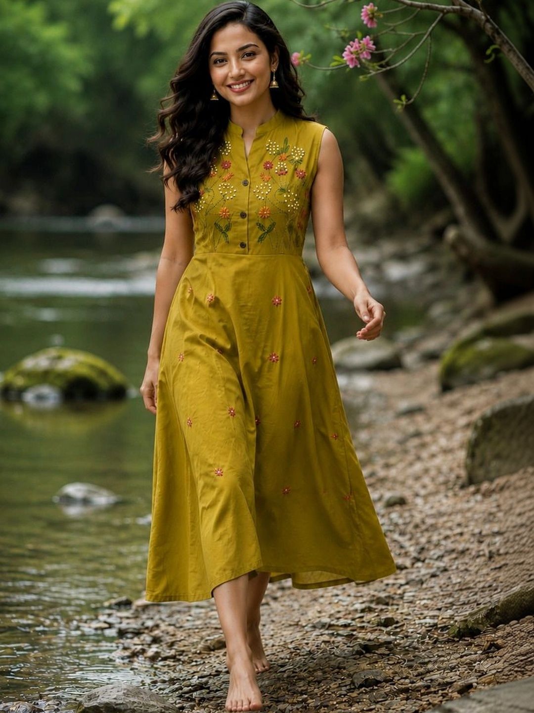 Crazy Needle Floral Embroidered A-Line Midi Dress-picture-29
