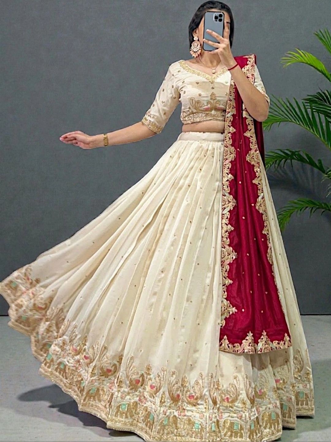 DEVANGI VASTRA Embroidered Ready to Wear Lehenga & Unstitched Blouse With Dupatta-image-40