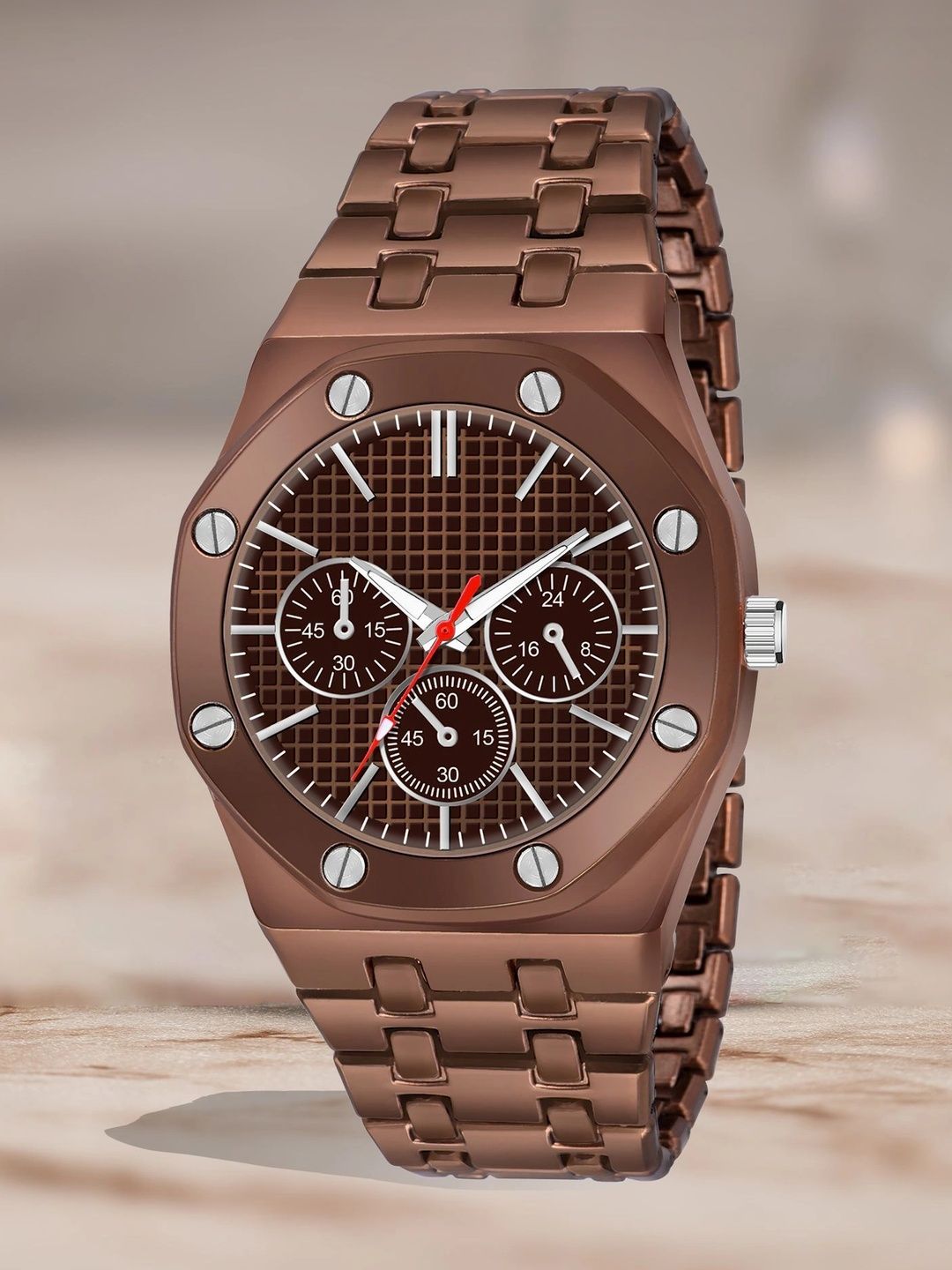 TREX Men Brass Dial & Stainless Steel Bracelet Style Straps Analogue Chronograph Watch HBLT-BROWN-picture-39