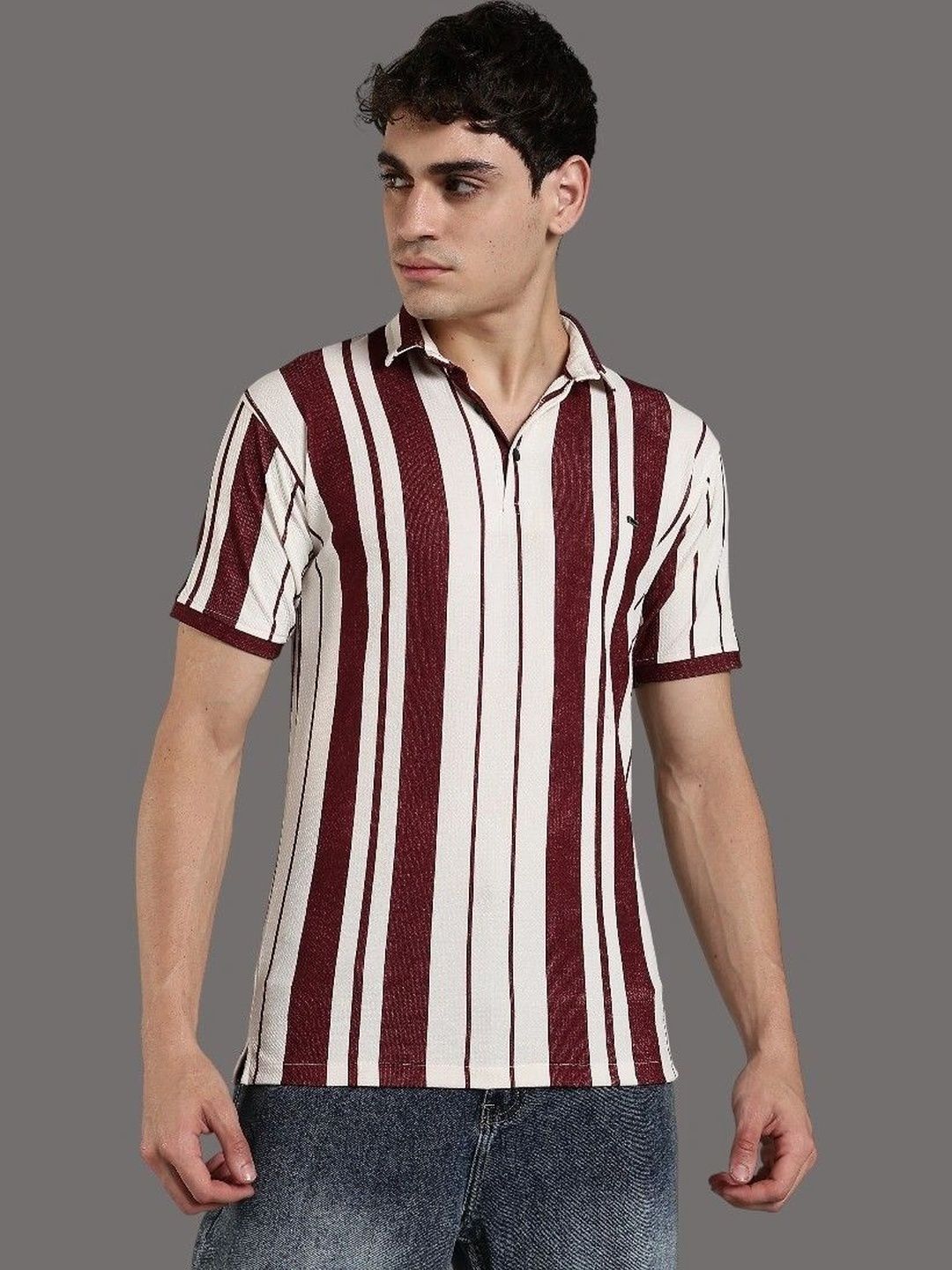 GLORI STAR Men Striped Polo Collar T-shirt-picture-6