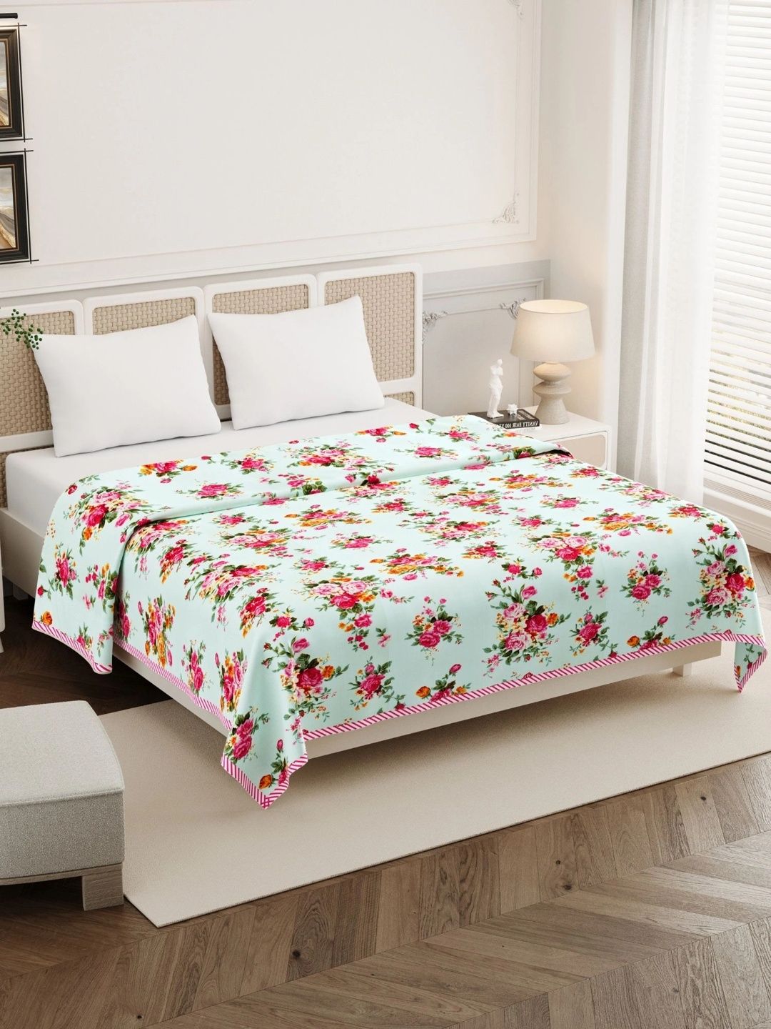 Homeful Style Green Floral AC Room 120 GSM Quilt-picture-11