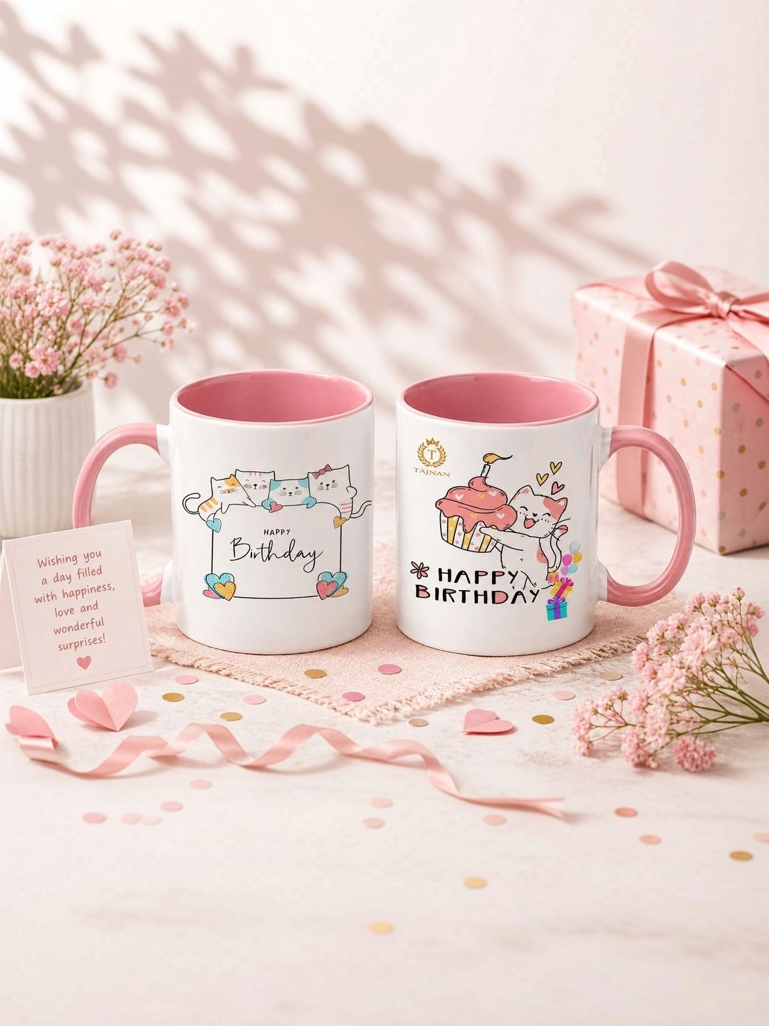TAJNAN Pink Printed Ceramic Glossy Mugs Set of Cups and Mugs-picture-19