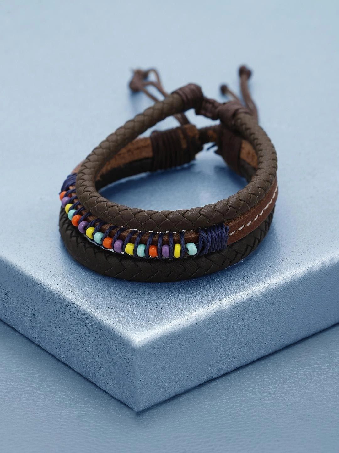 Carlton London Men 2 Handcrafted Wraparound Bracelet-image-11