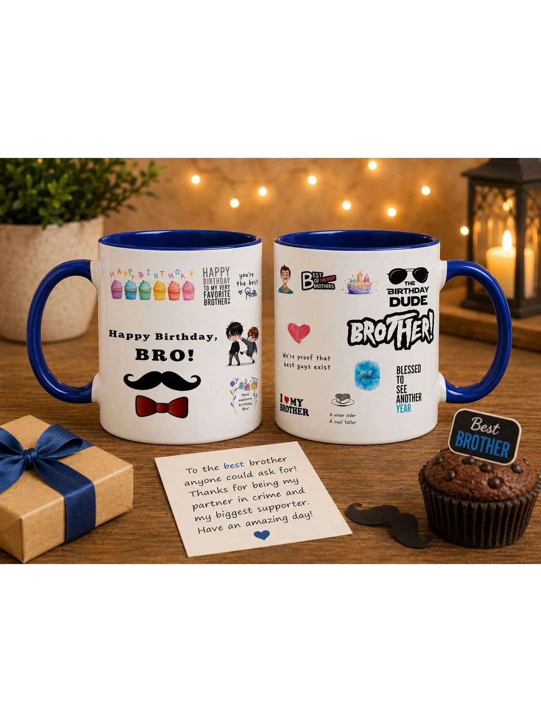 TAJNAN Blue Text or Slogans Printed Ceramic Glossy Mugs Set of Cups and Mugs-picture-42