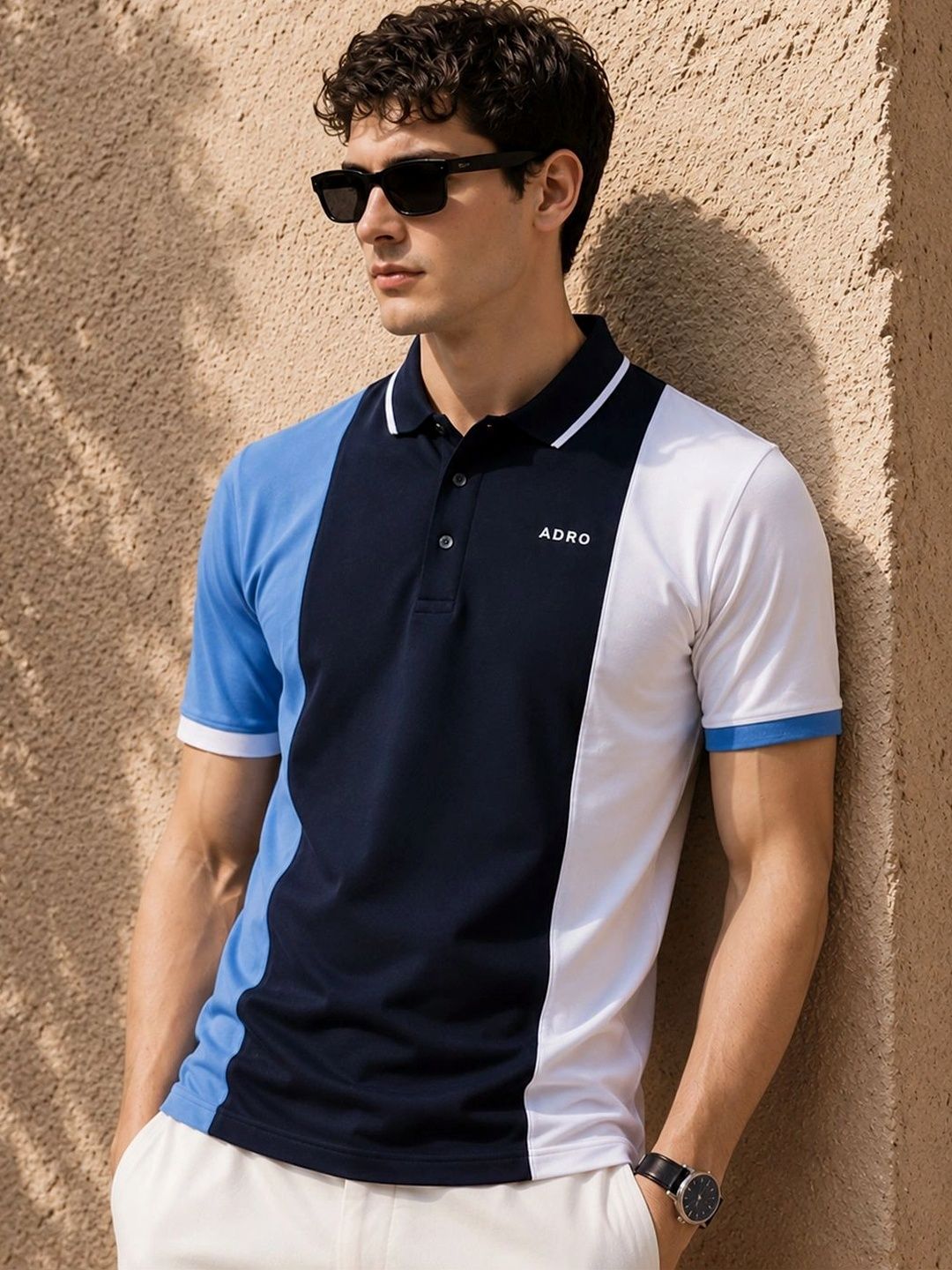 ADRO Men Colourblocked Polo Collar T-shirt-image-48