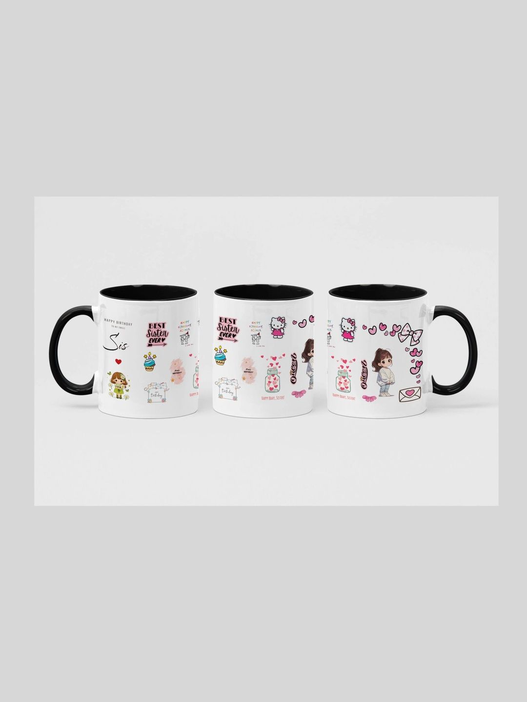 TAJNAN Black Printed Ceramic Glossy Mugs Set of Cups and Mugs-picture-32