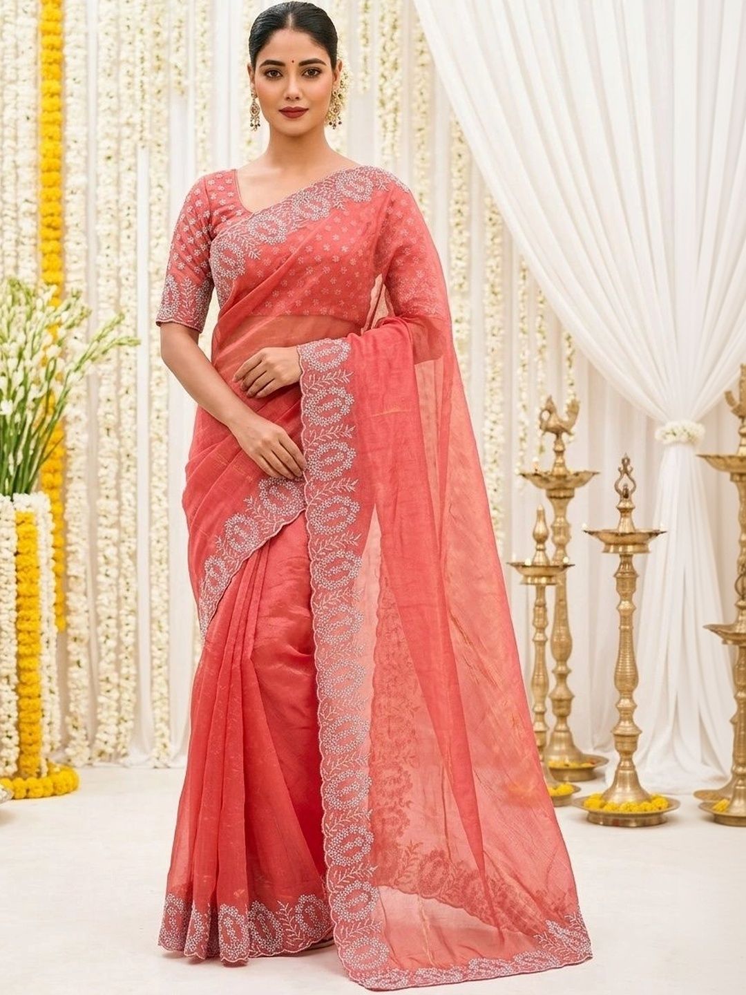 Kriyansh Embroidered Silk Blend Designer Mysore Silk Saree-image-1