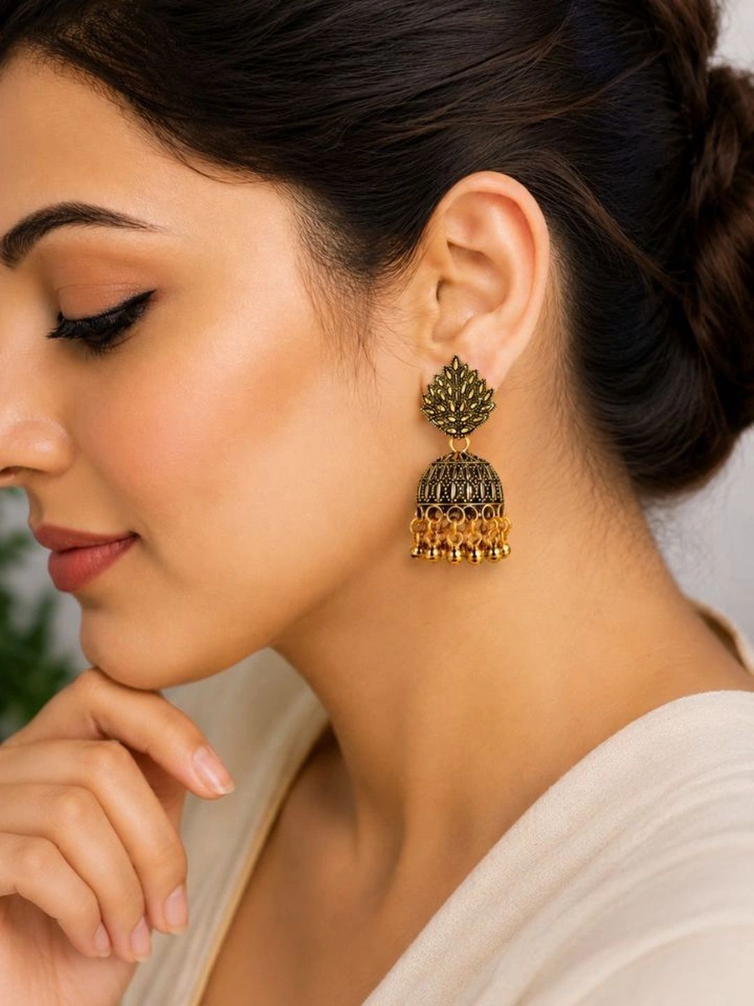 Esyko Leaf Shaped Jhumkas Earrings-image-46