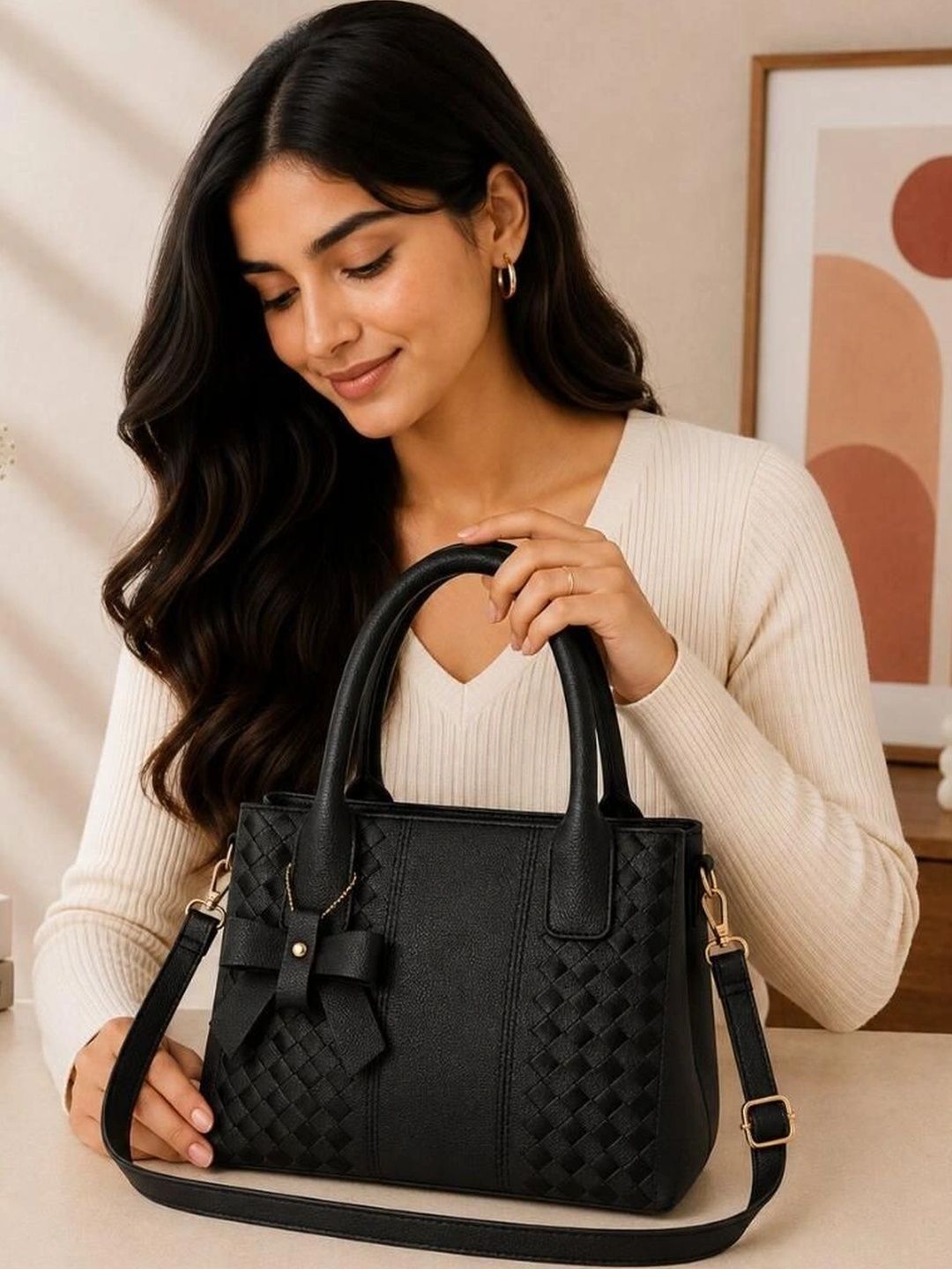 TURBOMAX Textured PU Structured Handheld Bag with Bow Detail-picture-53