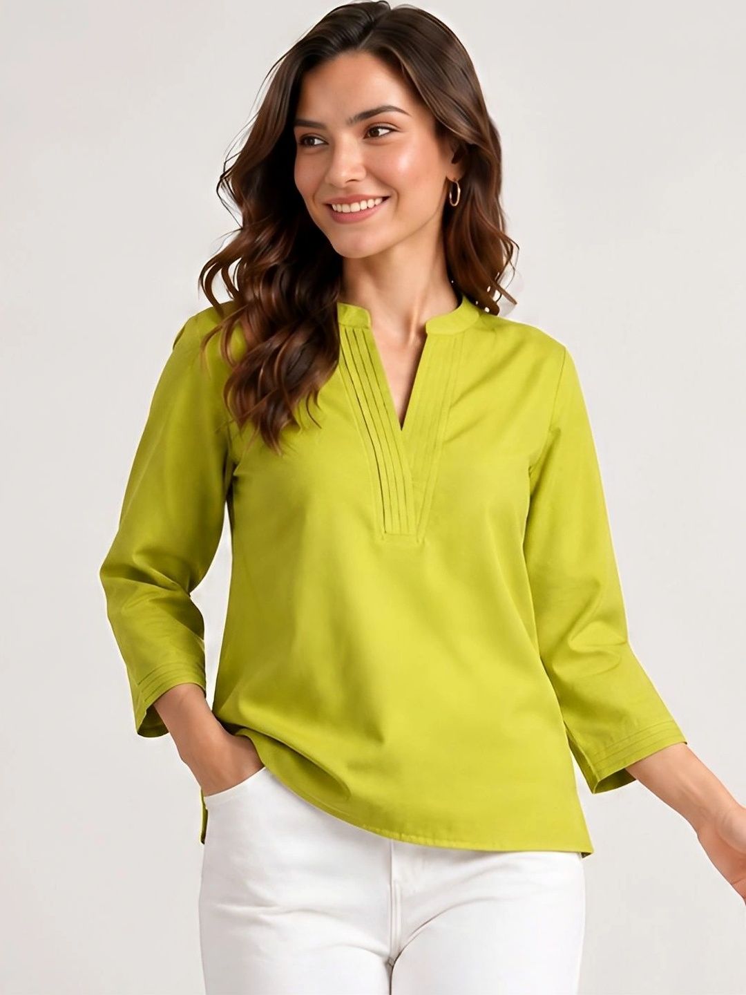 Mast & Harbour Mandarin Collar Linen Blend Top-image-8