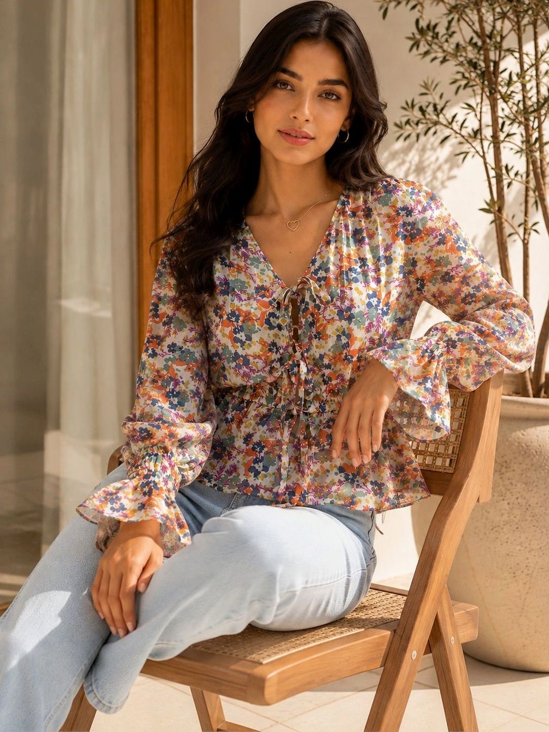 CORSICA Floral Print Flared Sleeve Georgette Top-picture-14