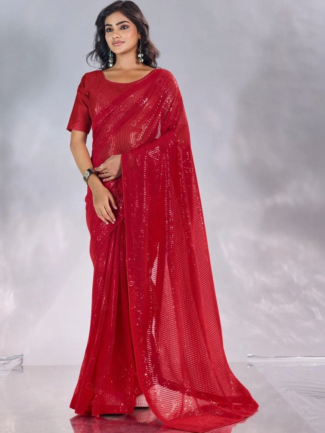 all about you Sequinned Poly Georgette Designer Saree-image-19