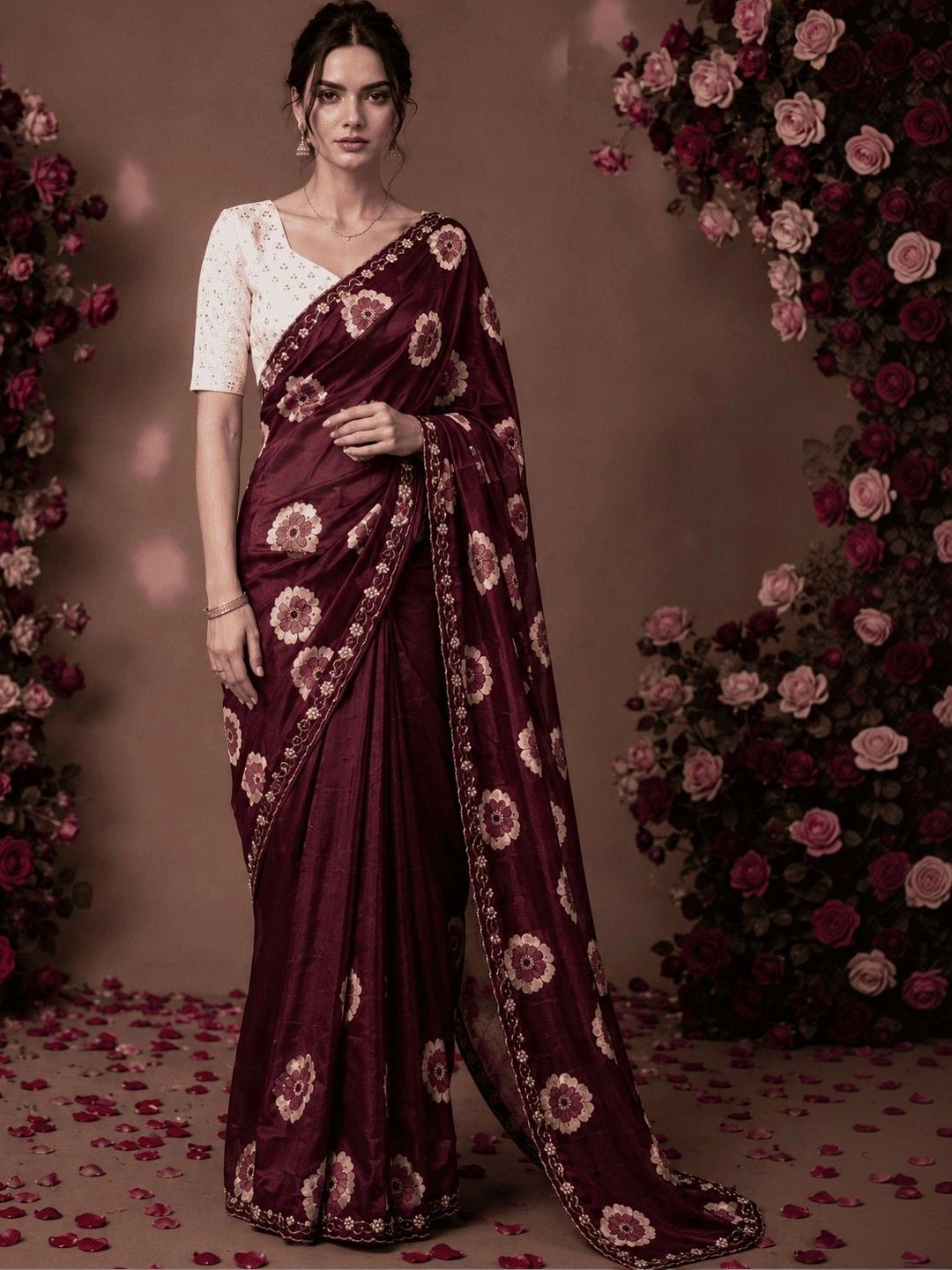 RACHNA Floral Embroidered Poly Chiffon Designer Saree-image-8