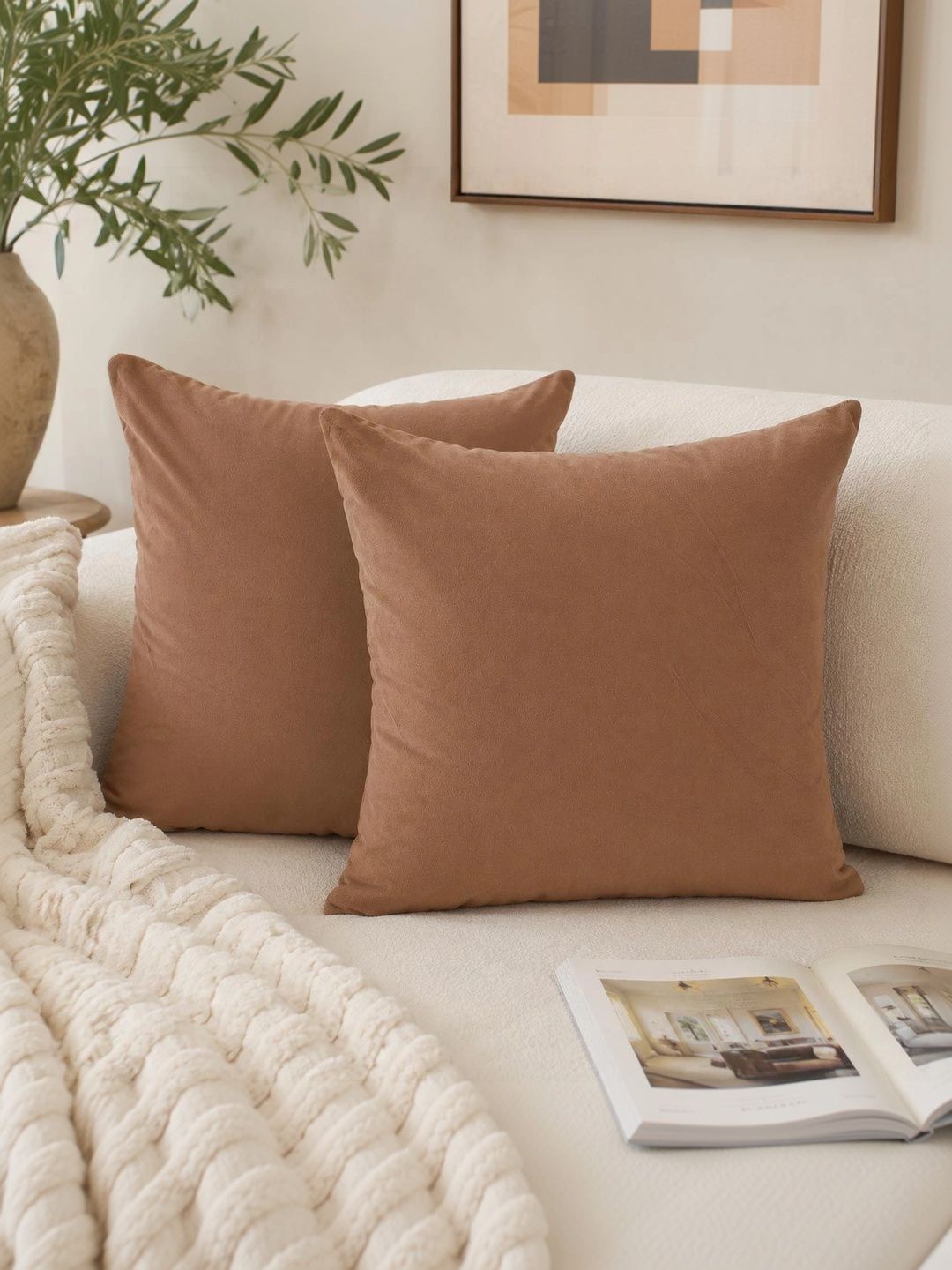 THE S LIVING Brown Set of 2 Velvet Square Cushion Covers-picture-46