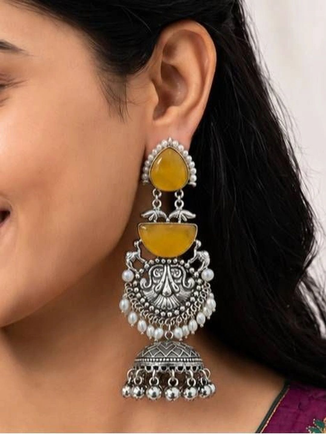 THE GLAM POUCH Geometric Jhumkas Earrings-image-4