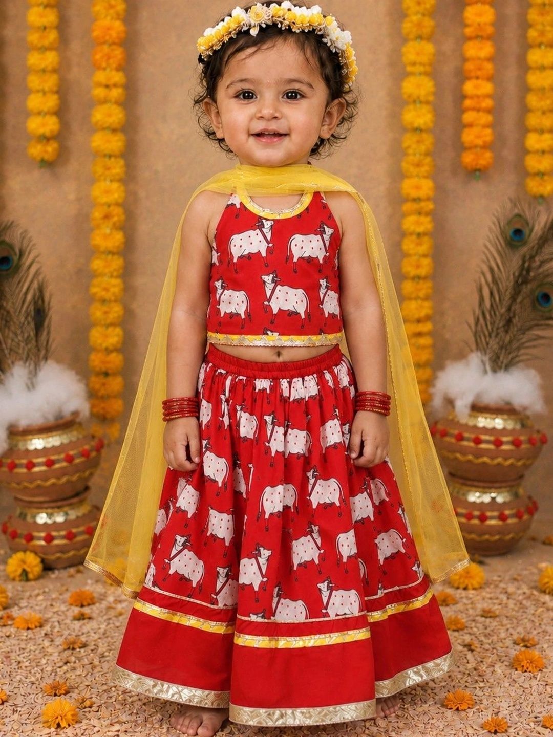 BownBee Girls Printed Ready to Wear Lehenga & Blouse With Dupatta-picture-42