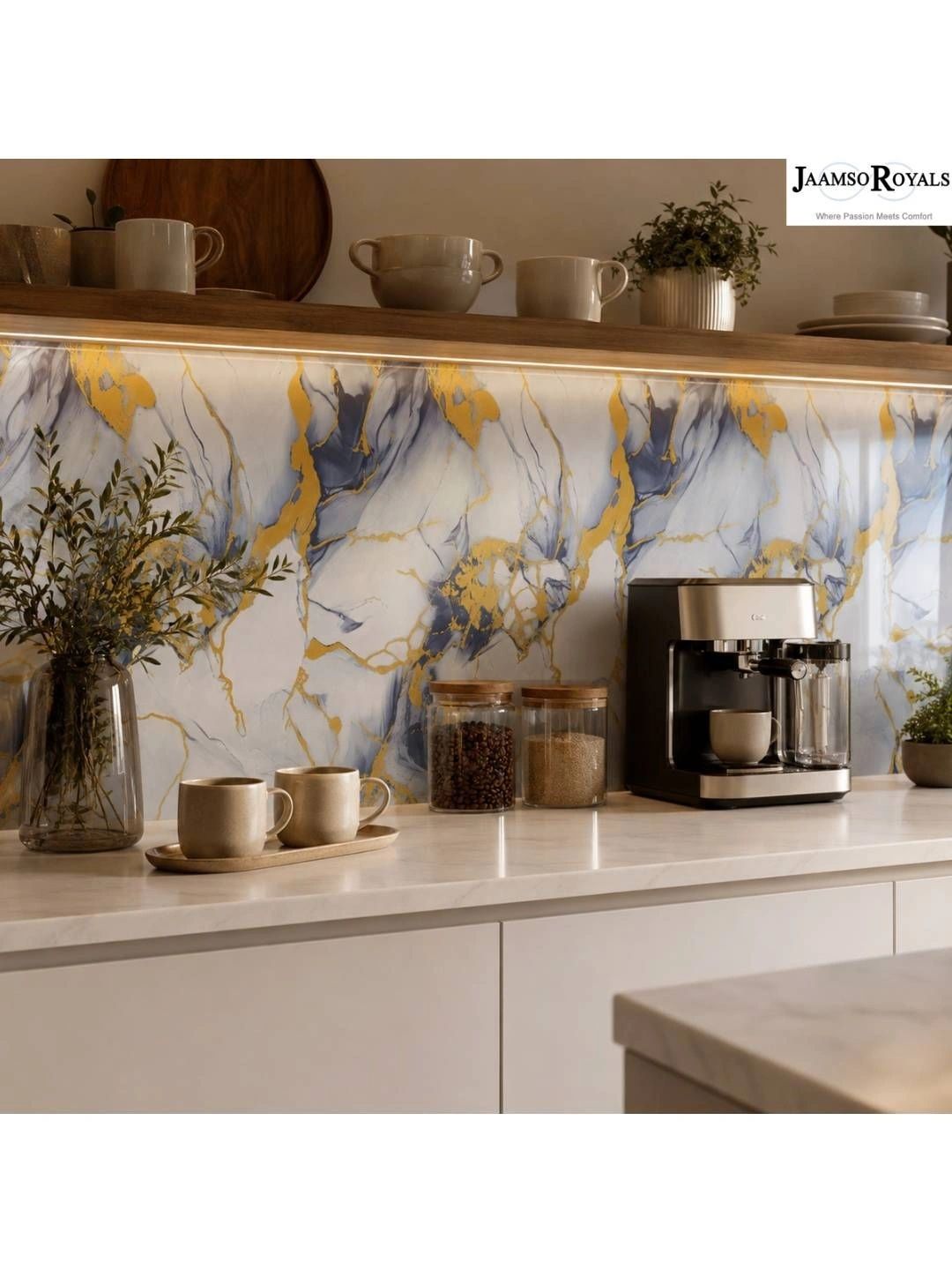 Jaamso Royals White & Blue Marble Printed Kitchen Wall Stickers-picture-10