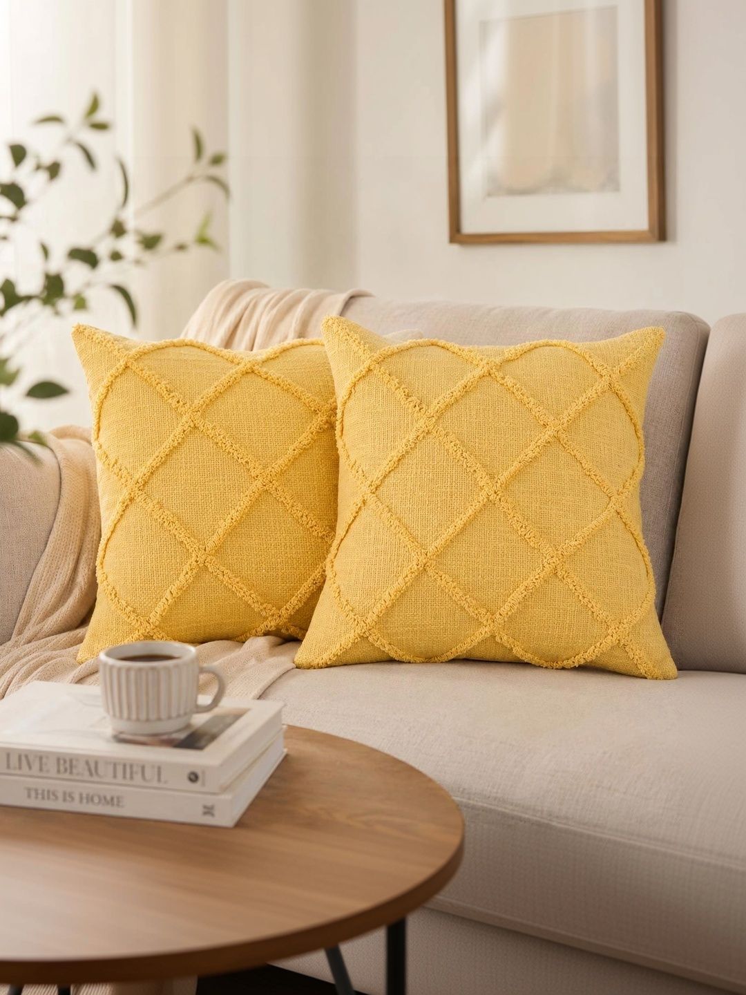 THE S LIVING Gold-Toned Set of 2 Geometric Velvet Square Cushion Covers-image-46
