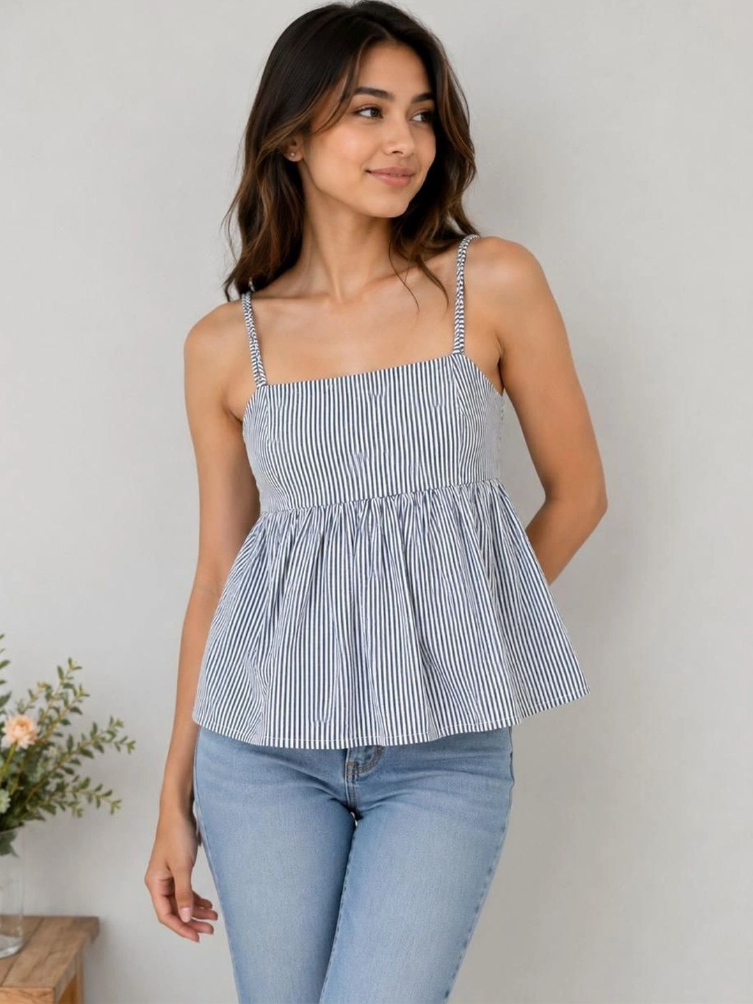 Just Fab Striped Cotton Peplum Top-picture-49