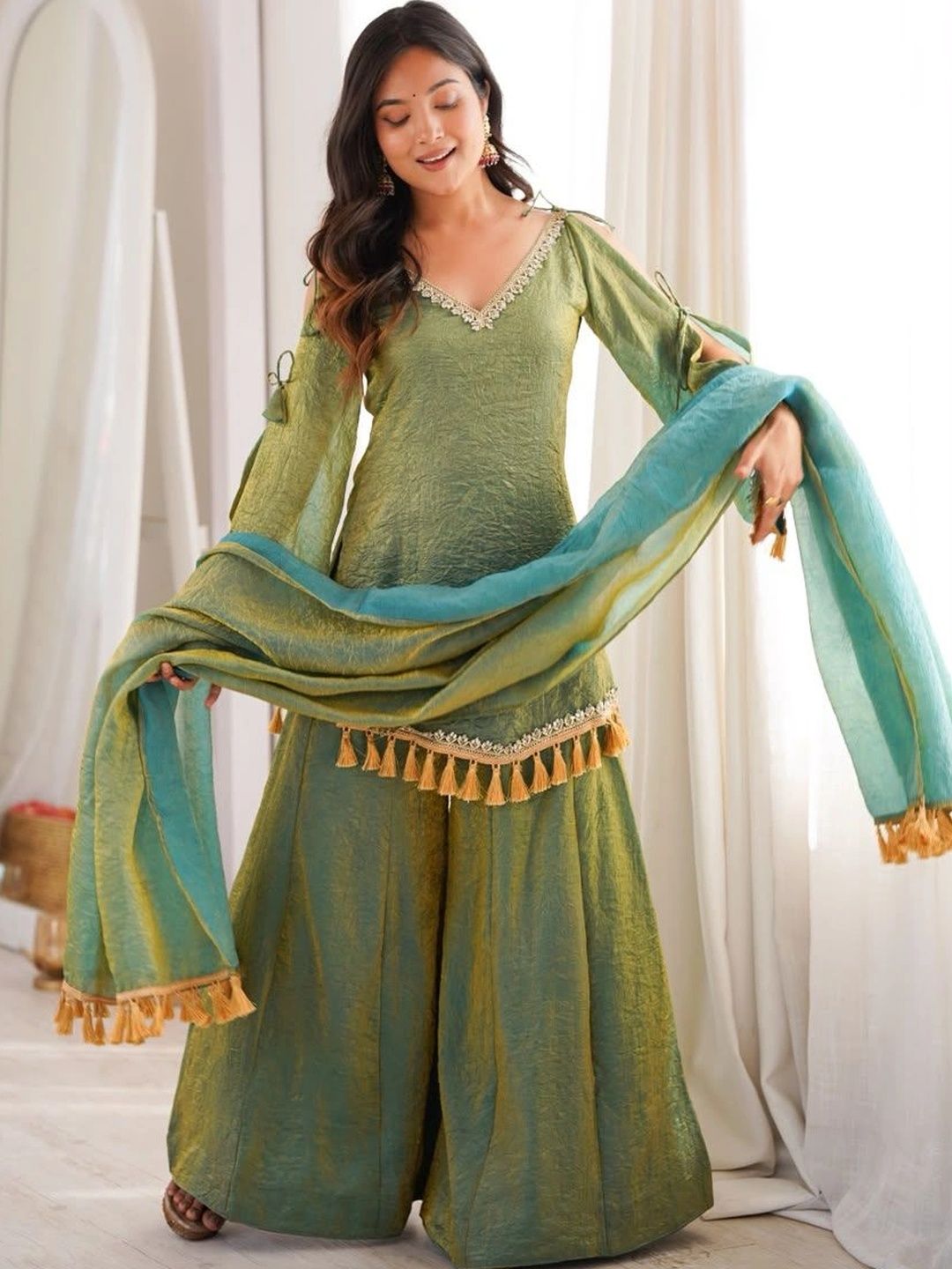KEALAWOMENCLOTHING Women Regular Gotta Patti Kurta with Sharara & With Dupatta-picture-33