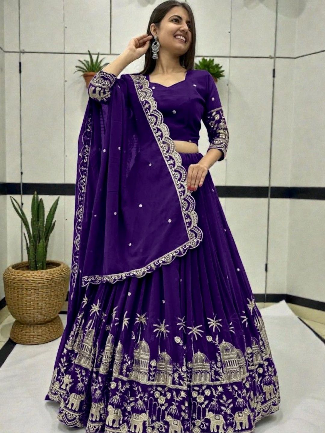 DEVANGI VASTRA Embroidered Thread Work Ready to Wear Lehenga & Unstitched Blouse With Dupatta-image-41