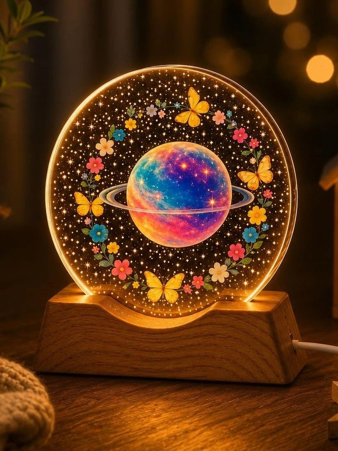 DWIZA ENTERPRISE Gold-Toned Printed Acrylic Cylindrical Shaped Table Lamp-image-18