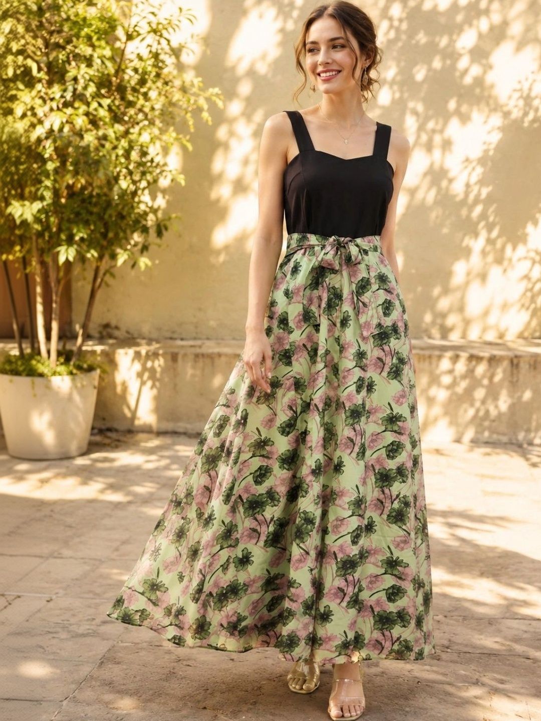 Sleek Italia Floral Print Crepe A-Line Maxi Dress-picture-17