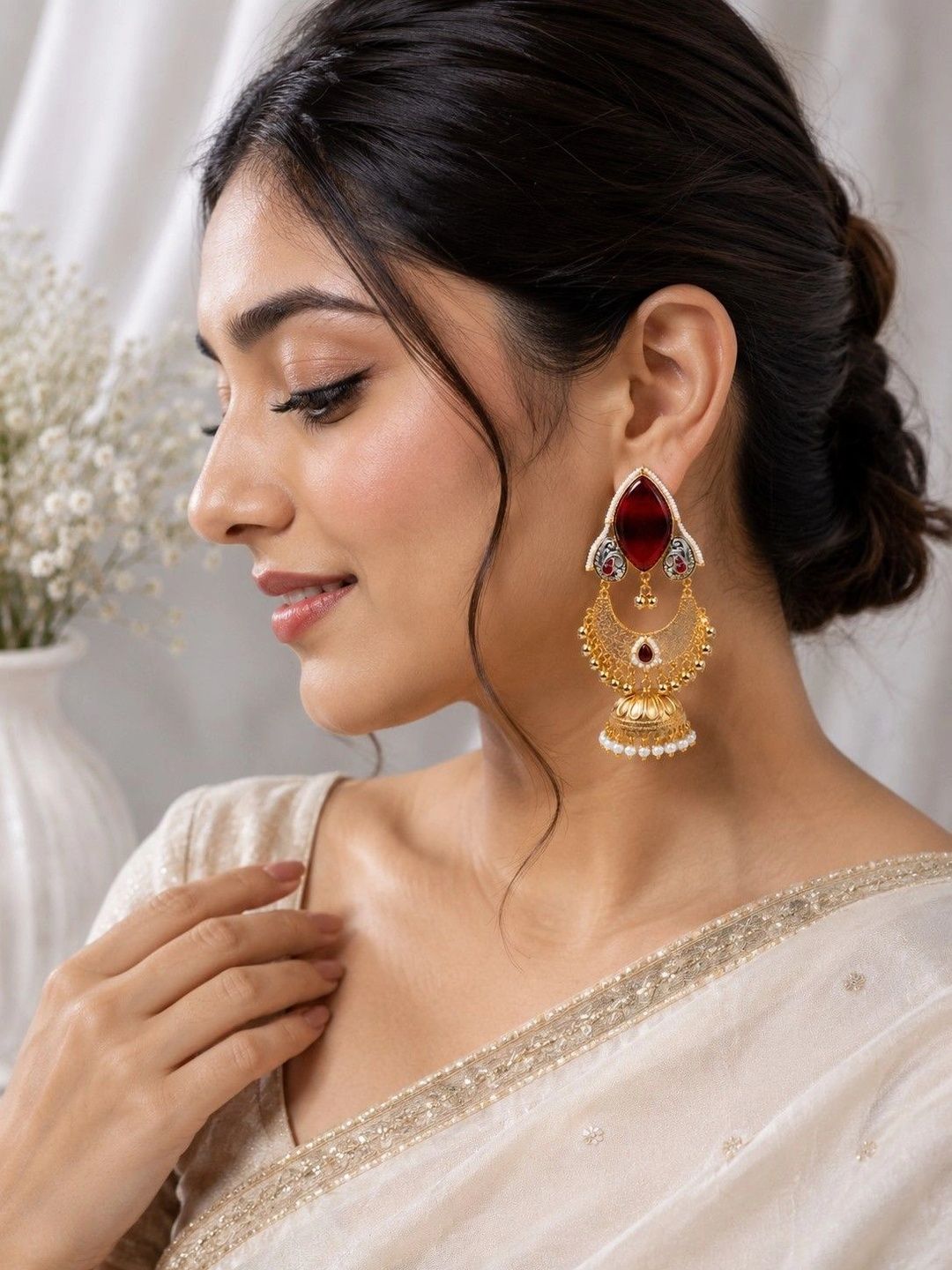 GARNISHA Crescent Shaped Jhumkas Earrings-picture-51