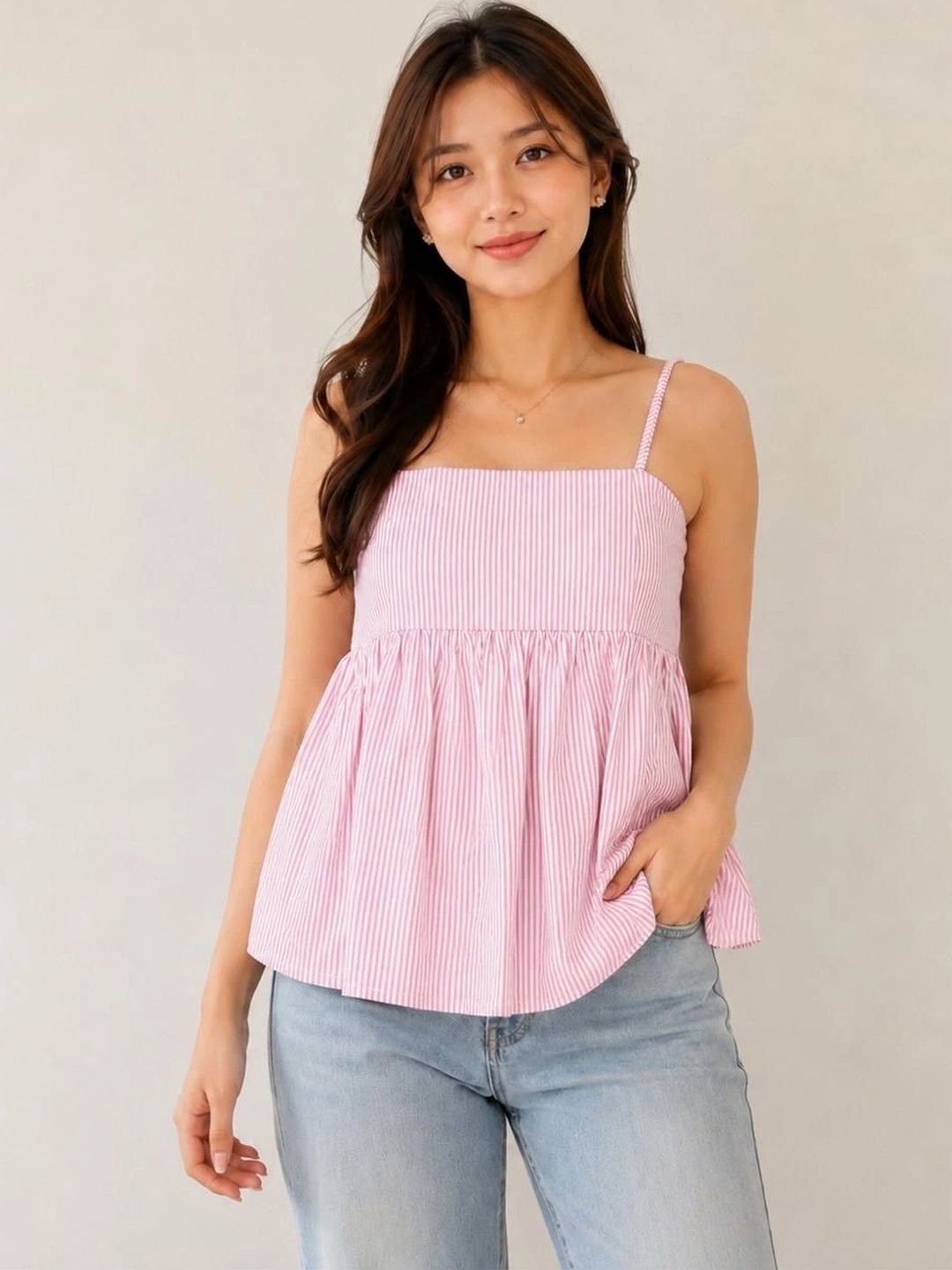Just Fab Striped Cotton Peplum Top-picture-9
