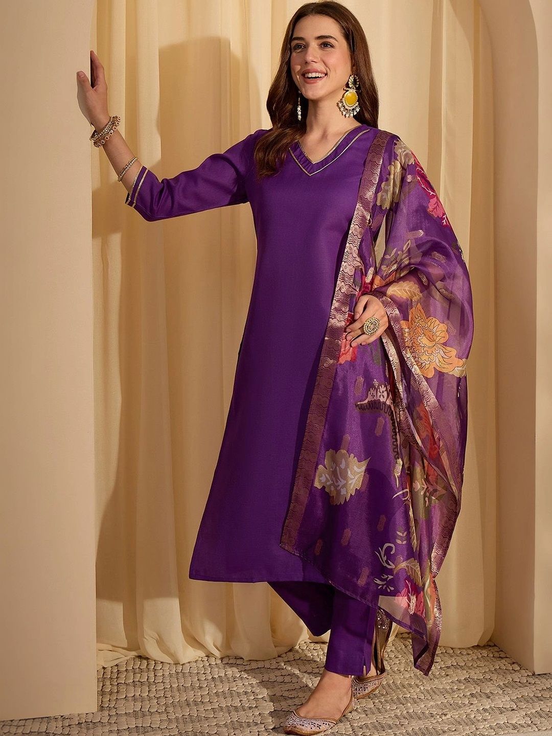 Janasya Women Regular Gotta Patti Kurta with Trousers & With Dupatta-picture-10