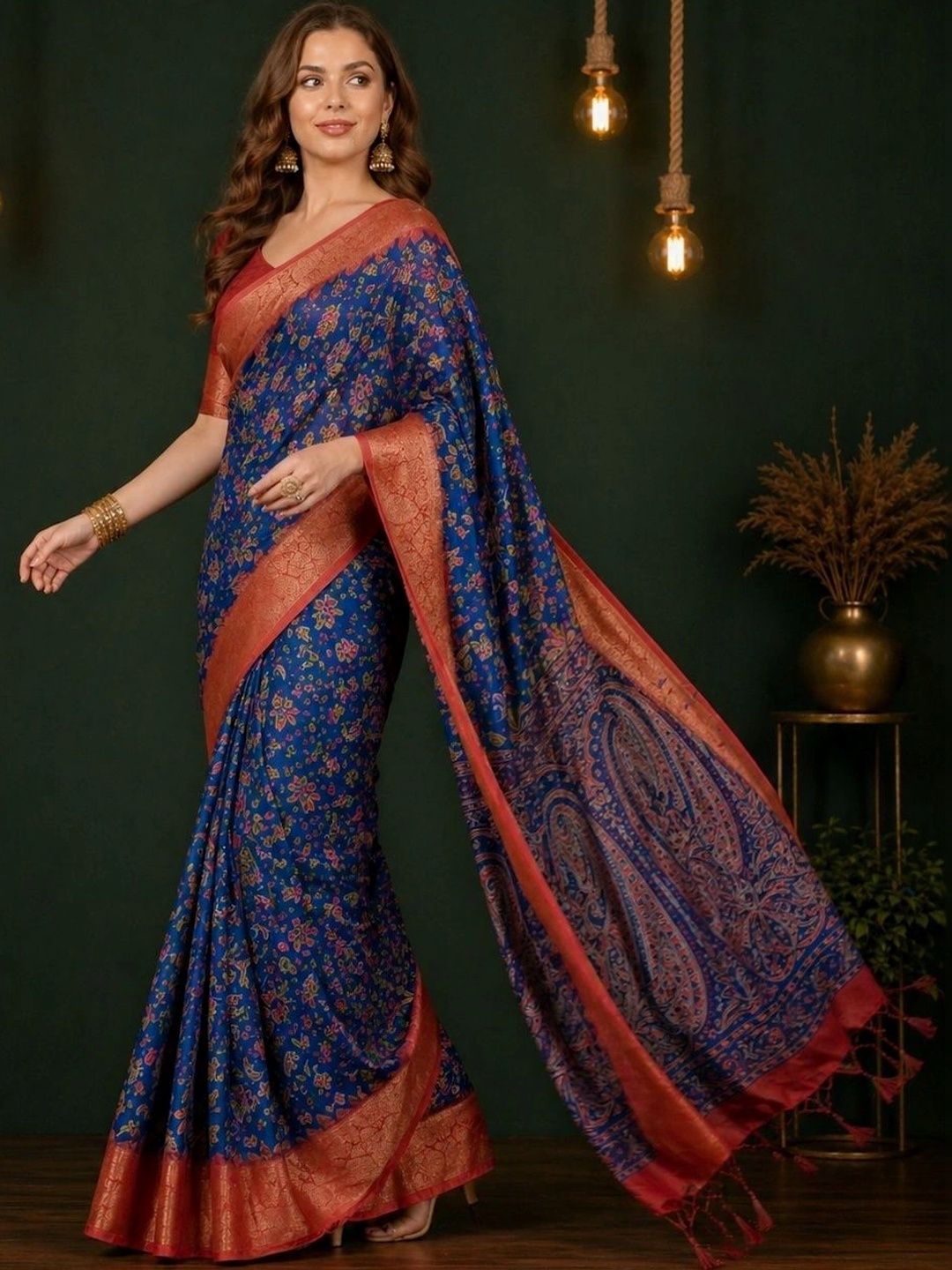 HERE&NOW Floral Zari Linen Blend Handloom Saree-picture-19