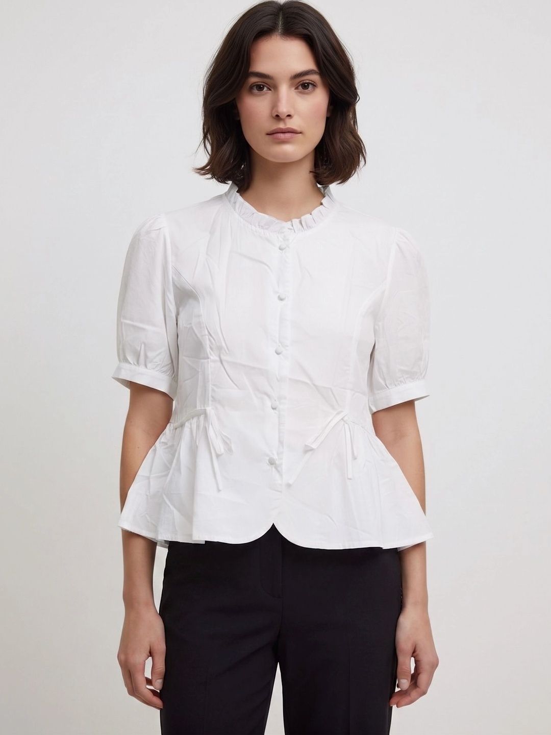 Neet Puff Sleeve Cotton Peplum Top-picture-37
