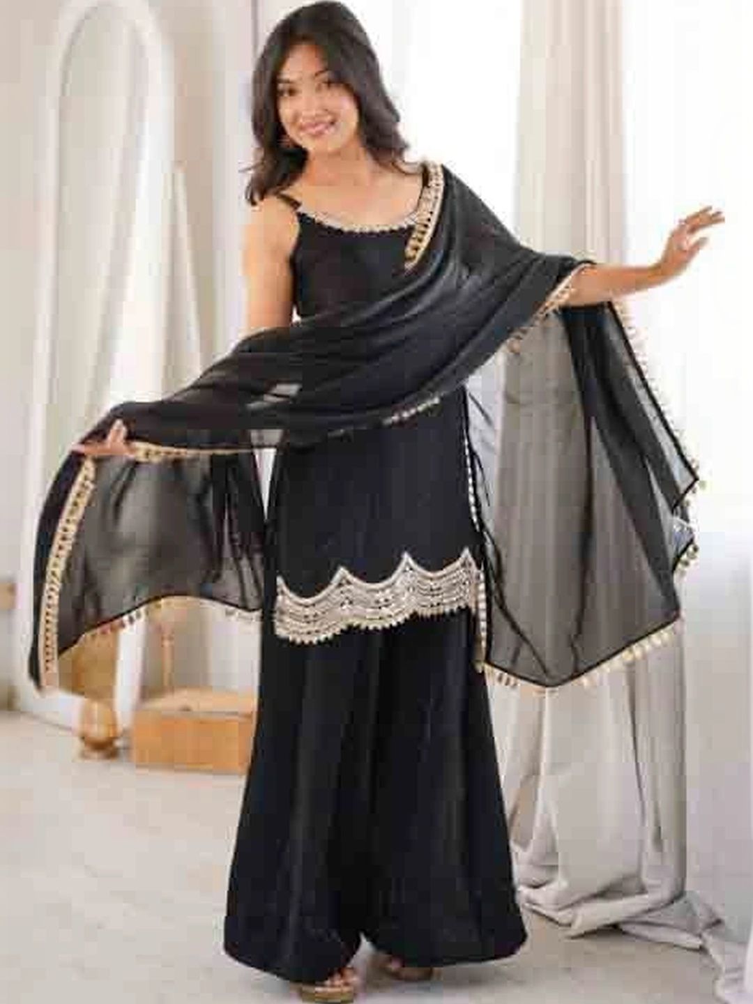 NANDIMOFAB Women Regular Gotta Patti Kurta with Sharara & With Dupatta-picture-55