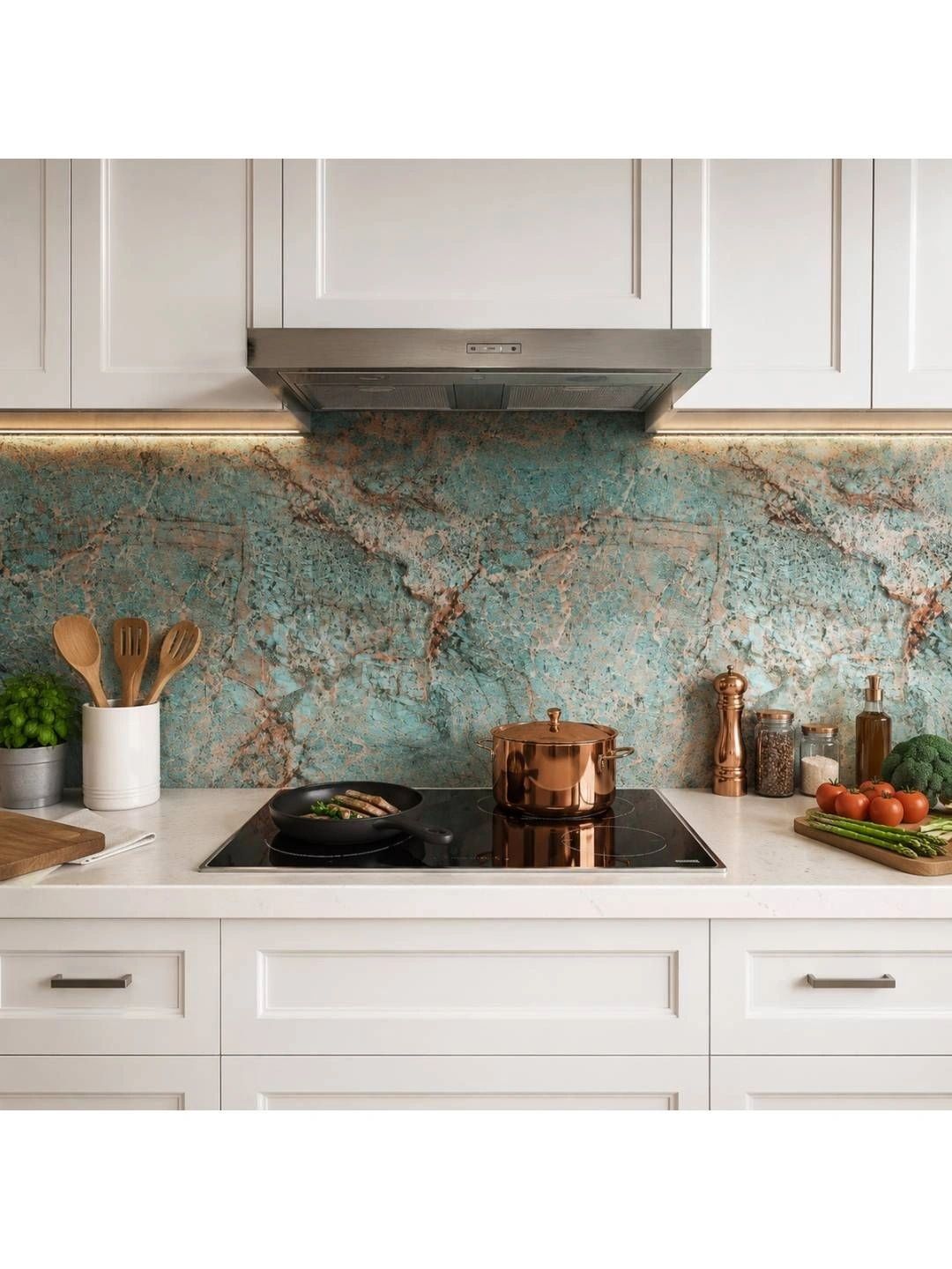 Jaamso Royals Green & Beige Marble Printed Self Adhesive Kitchen Wall Stickers-picture-22