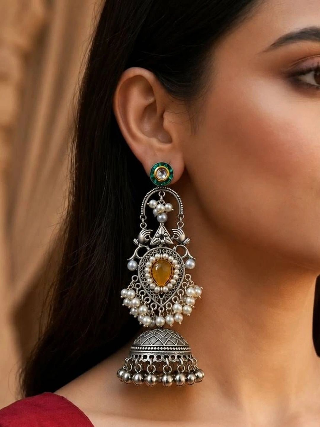 THE GLAM POUCH Teardrop Shaped Jhumkas Earrings-picture-20