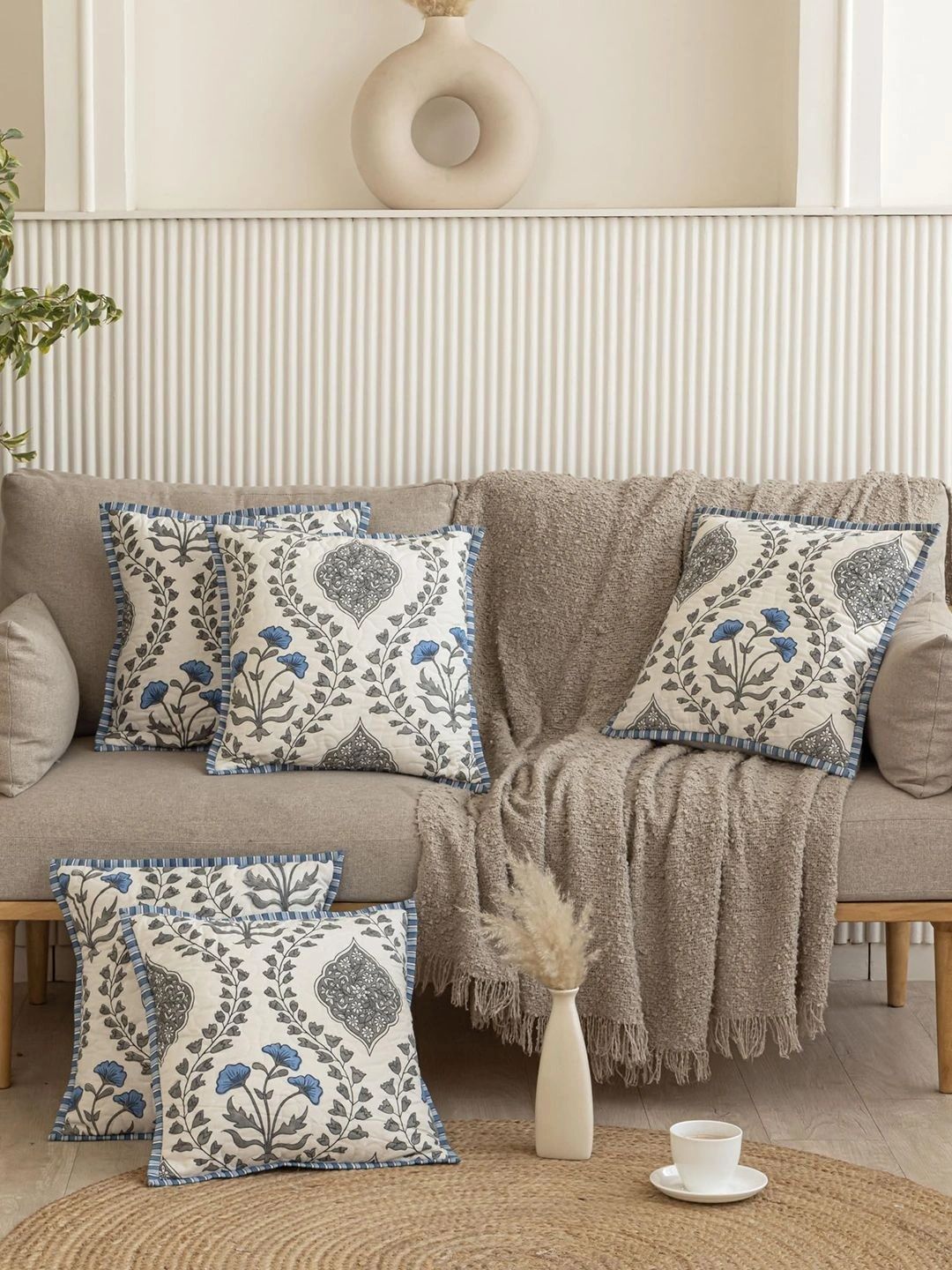 Myntra Elegant Homes White & Grey Set of 2 Floral Square Cushion Covers-picture-17