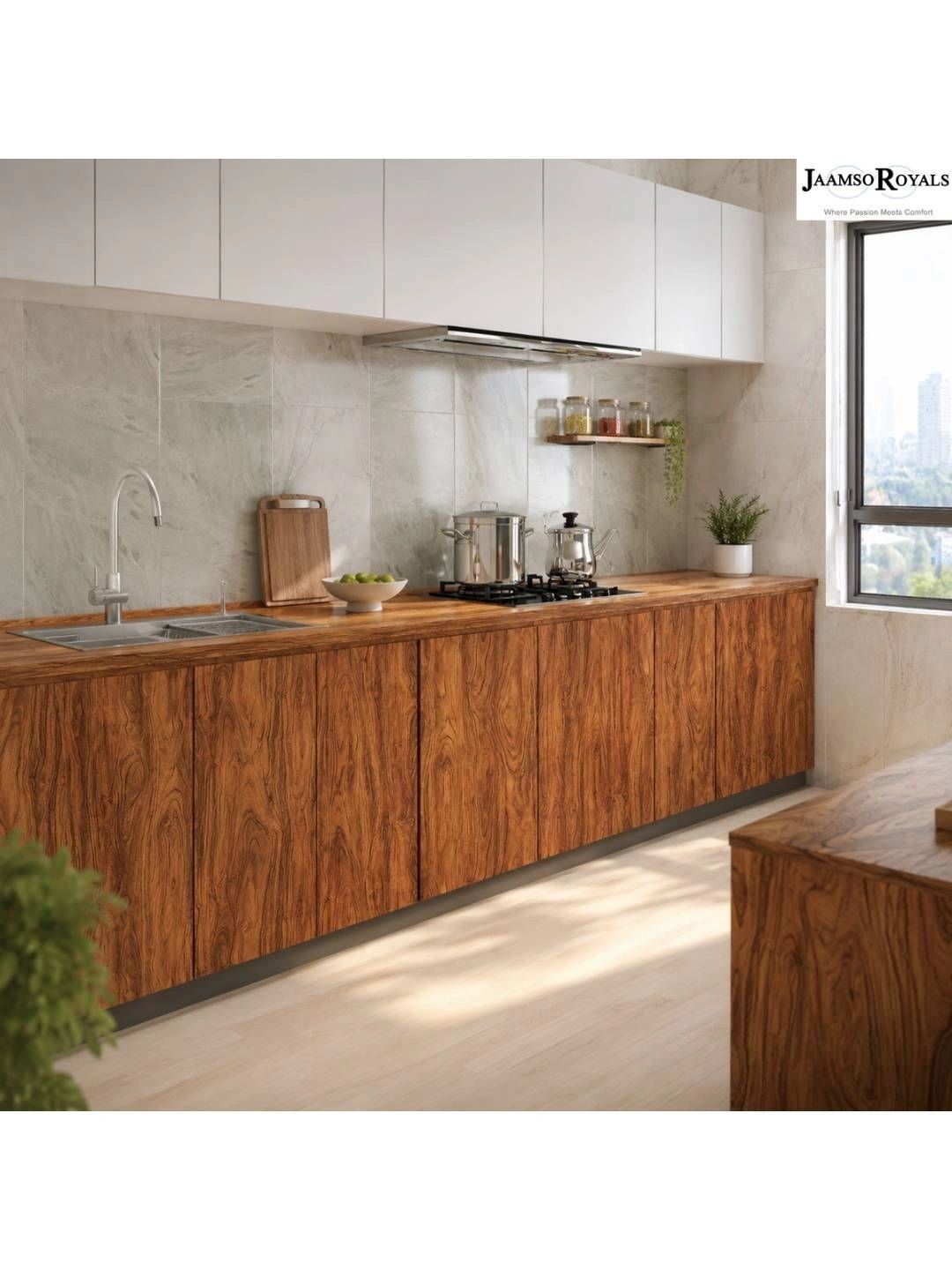 Jaamso Royals Brown Natural Wood Grain Kitchen Cabinet Wallpaper-picture-45