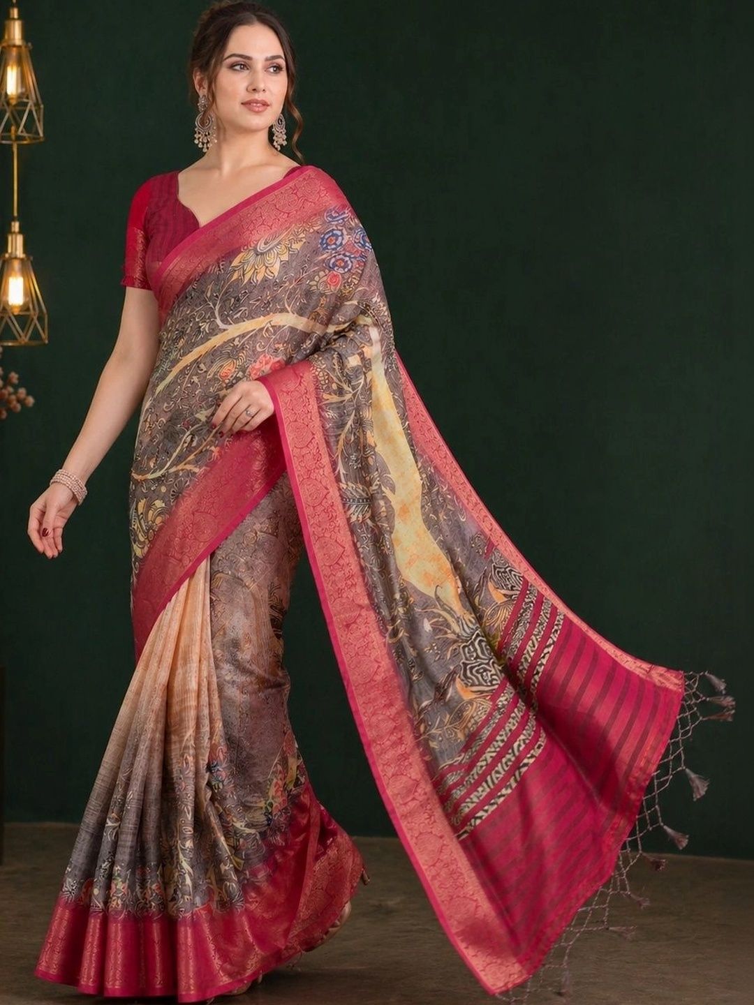 Mitera Floral Zari Linen Blend Handloom Saree-picture-54
