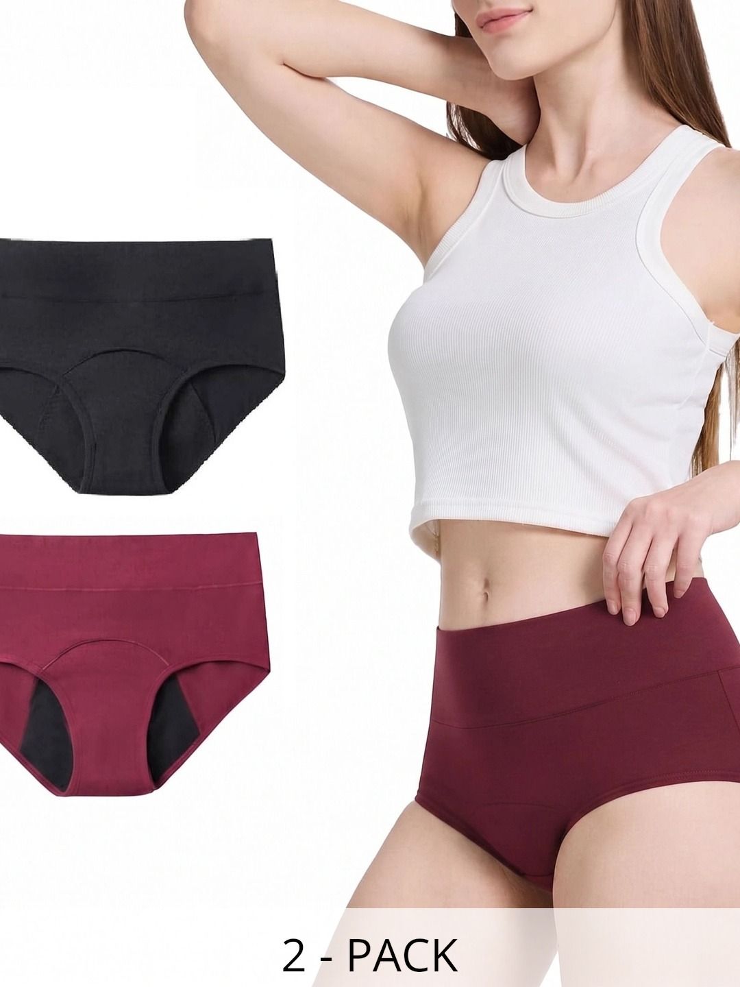 AREEVANZ Women Pack of 2 Leak-Proof Seamless Cotton Period Briefs-picture-15