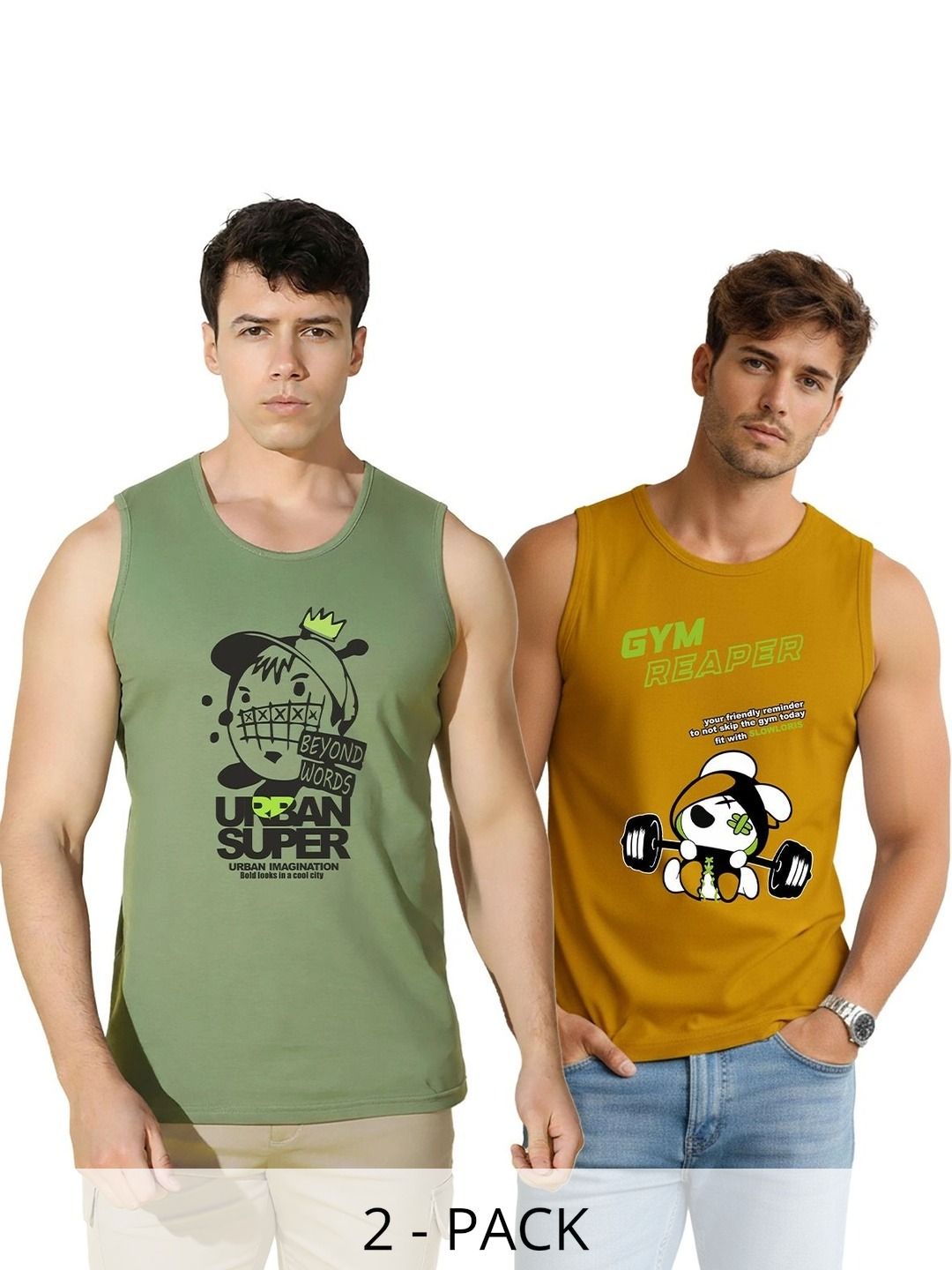 SLOWLORIS Men Pack of 2 Cotton Printed T-shirt-picture-5
