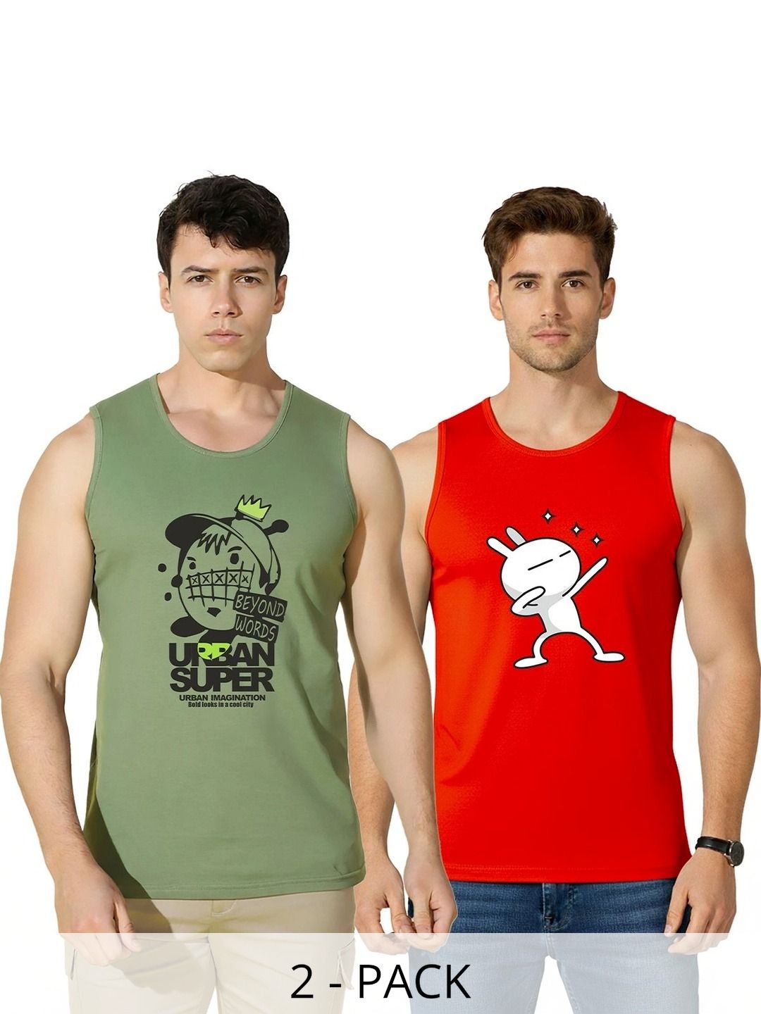 SLOWLORIS Men Pack Of 2 Cotton Printed Innerwear vest-picture-9