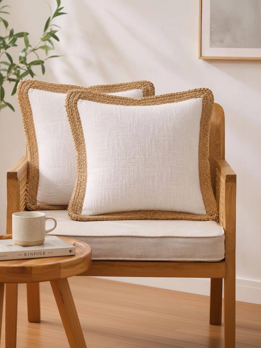 THE S LIVING Cream-Coloured Set of 2 Velvet Square Cushion Covers-picture-47