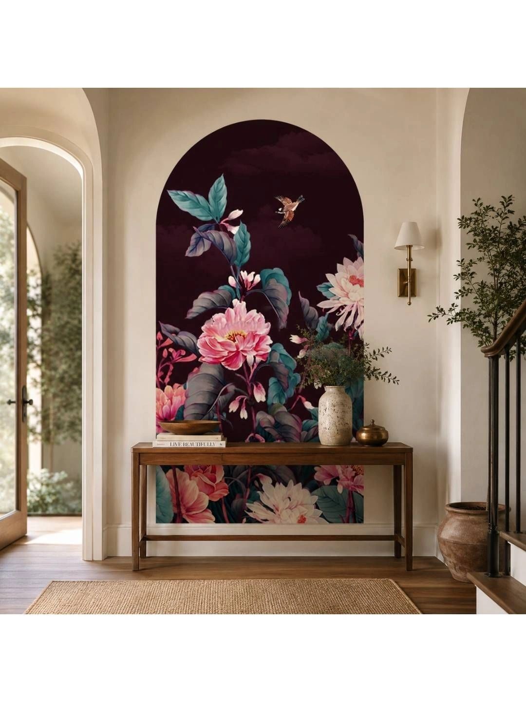 Jaamso Royals Maroon & Green Floral Arch Printed Kitchen Wall Sticker-picture-17