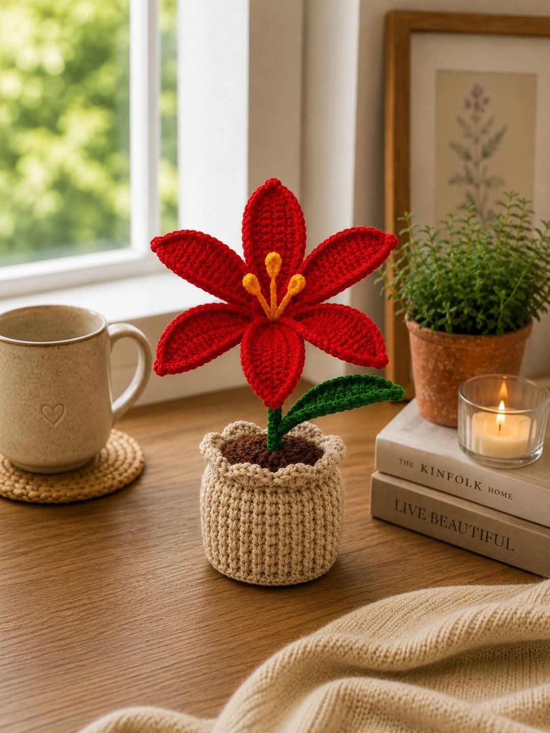 Agantuk Red 1 Pieces Lily Artificial Flower With Pot-picture-48