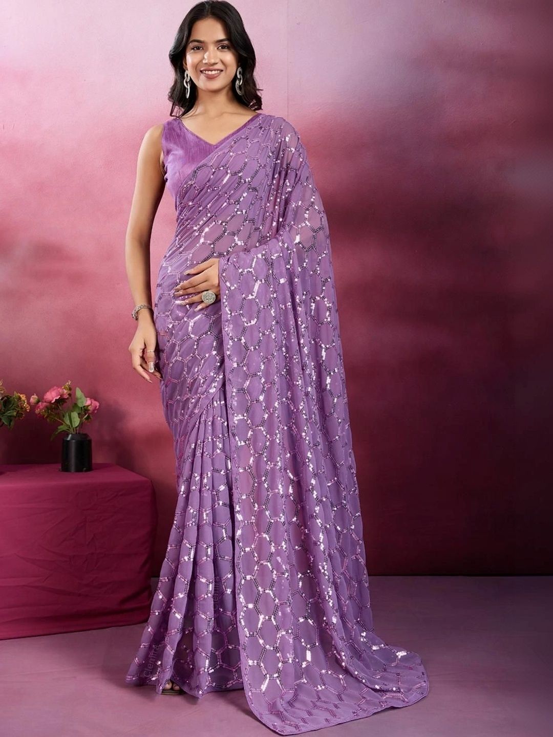 all about you Embellished Sequinned Poly Georgette Designer Saree-image-27