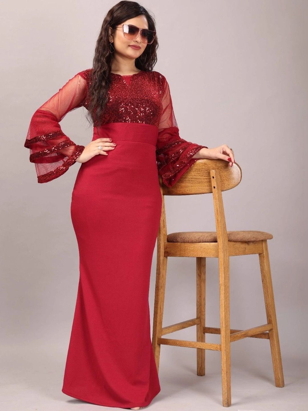 VRAJ FASHION Embellished Flared Sleeve Maxi Dress-picture-36