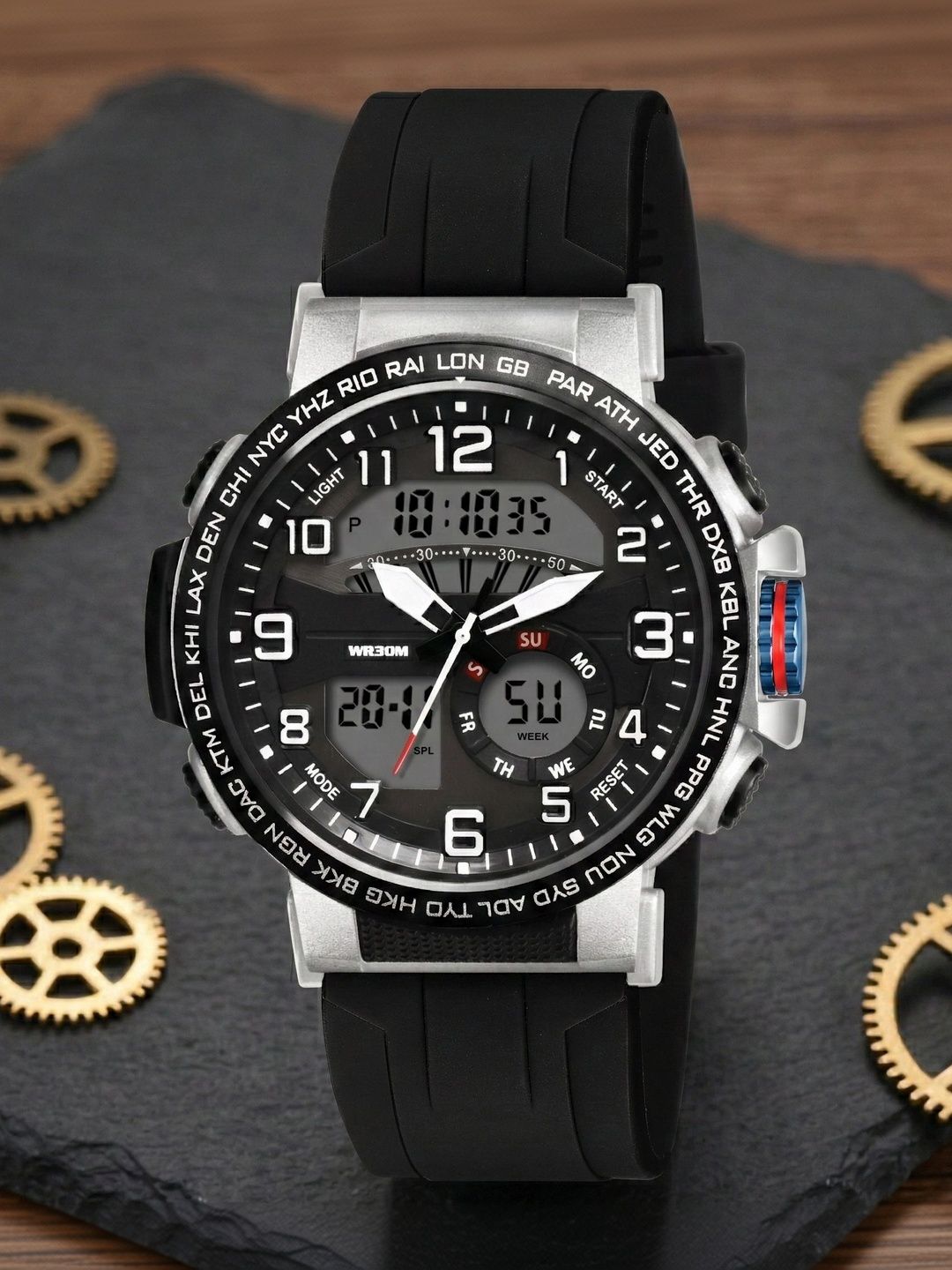 TREX Men Brass Dial & Stainless Steel Straps Analogue and Digital Watch 1001_SILICONE BLACK-picture-33