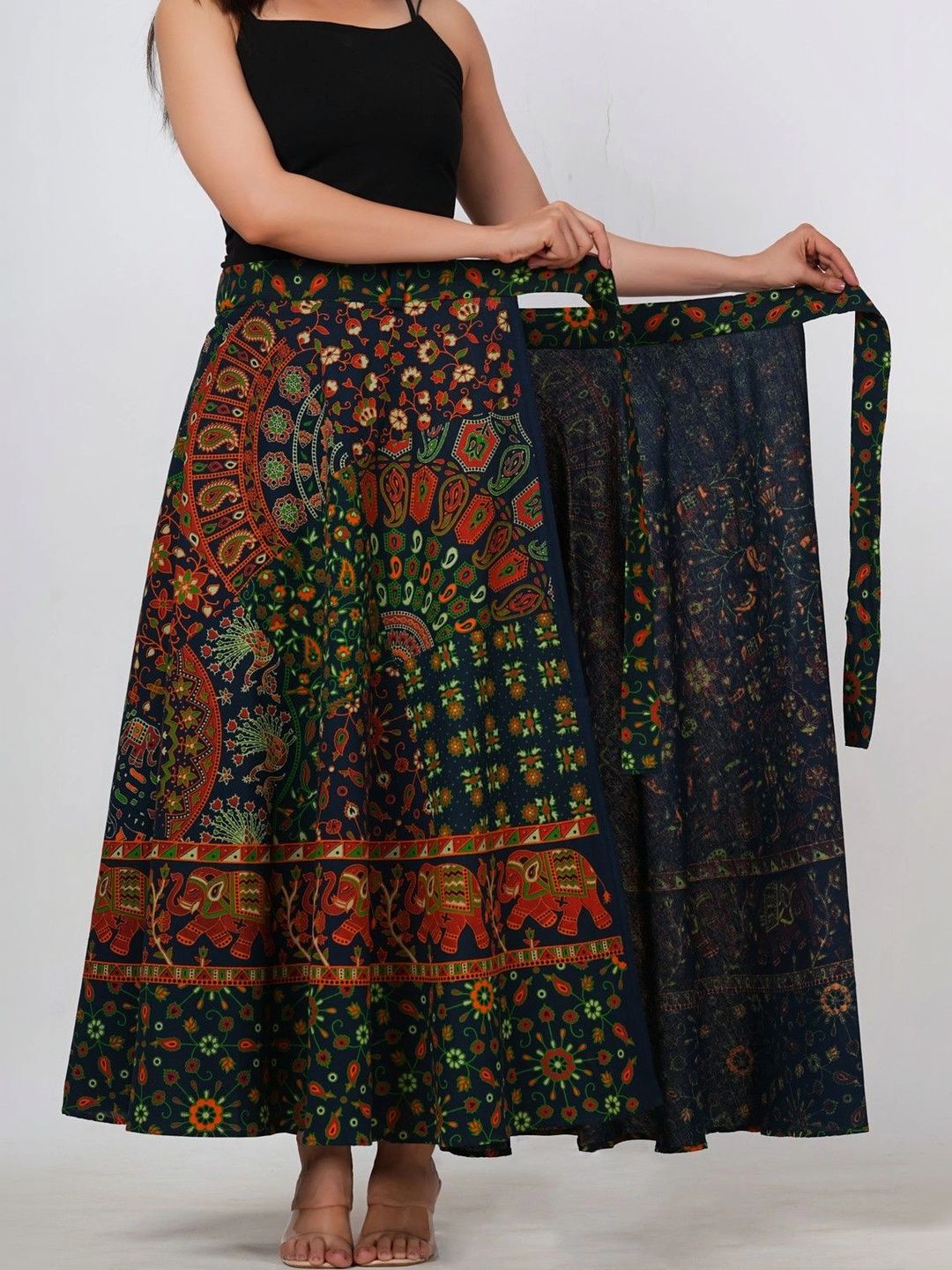HIMCARE Women Cotton Cambric Floral Bohemian Maxi Wrap Skirt-picture-4