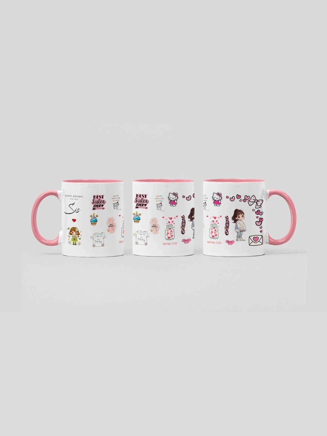 TAJNAN Pink Printed Ceramic Glossy Mugs Set of Cups and Mugs-picture-4